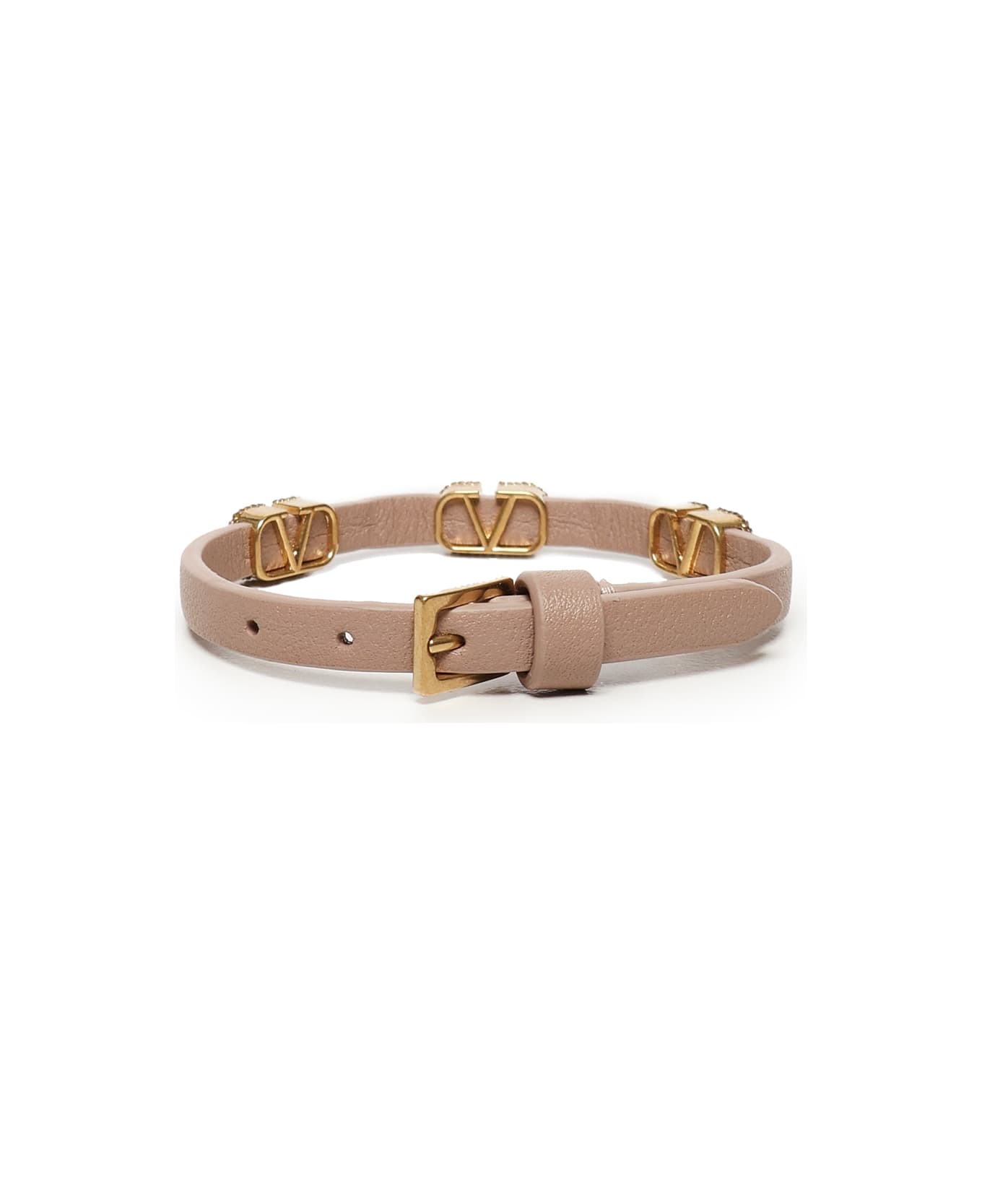 Valentino Garavani Vlogo Crystal Leather Bracelet - Beige
