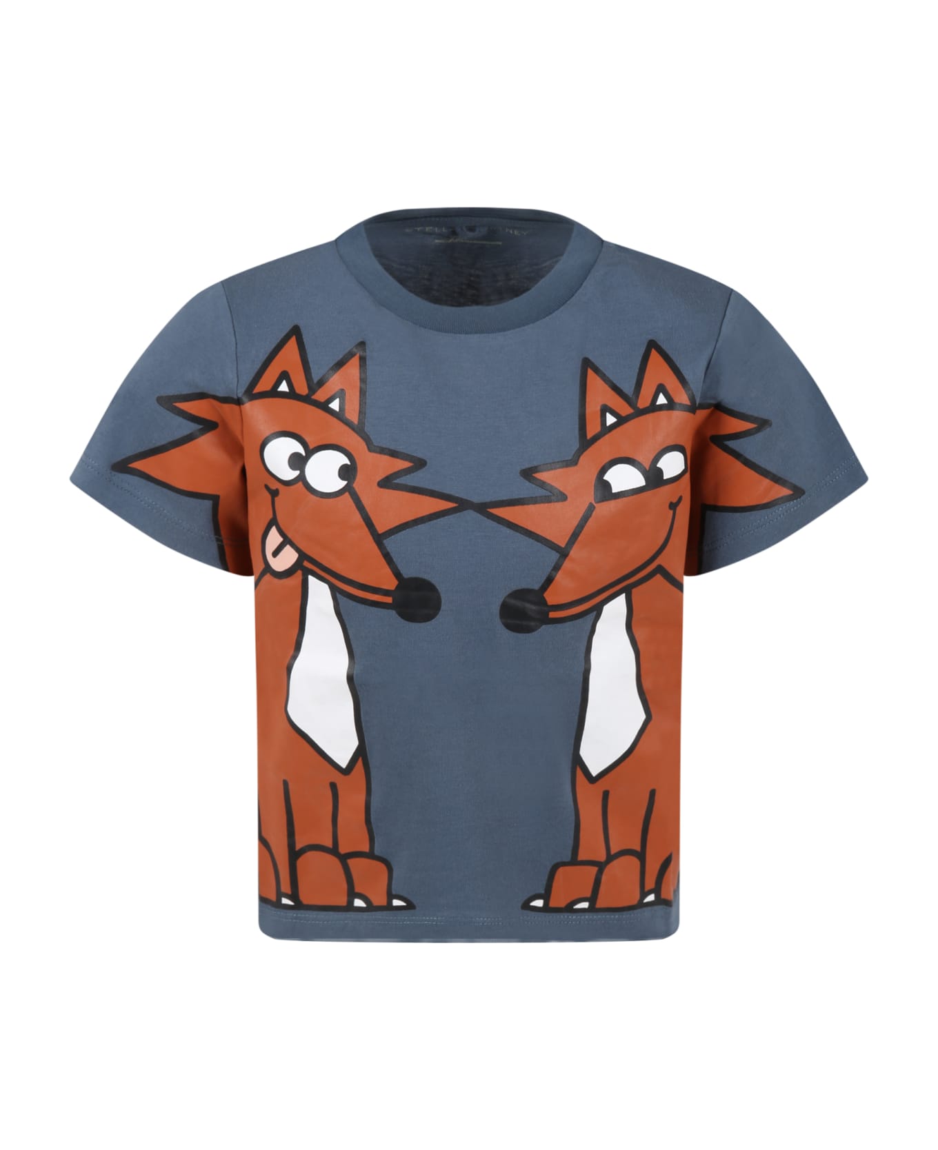 Stella McCartney Kids Blue T-shirt For Boy With Foxes - Blue