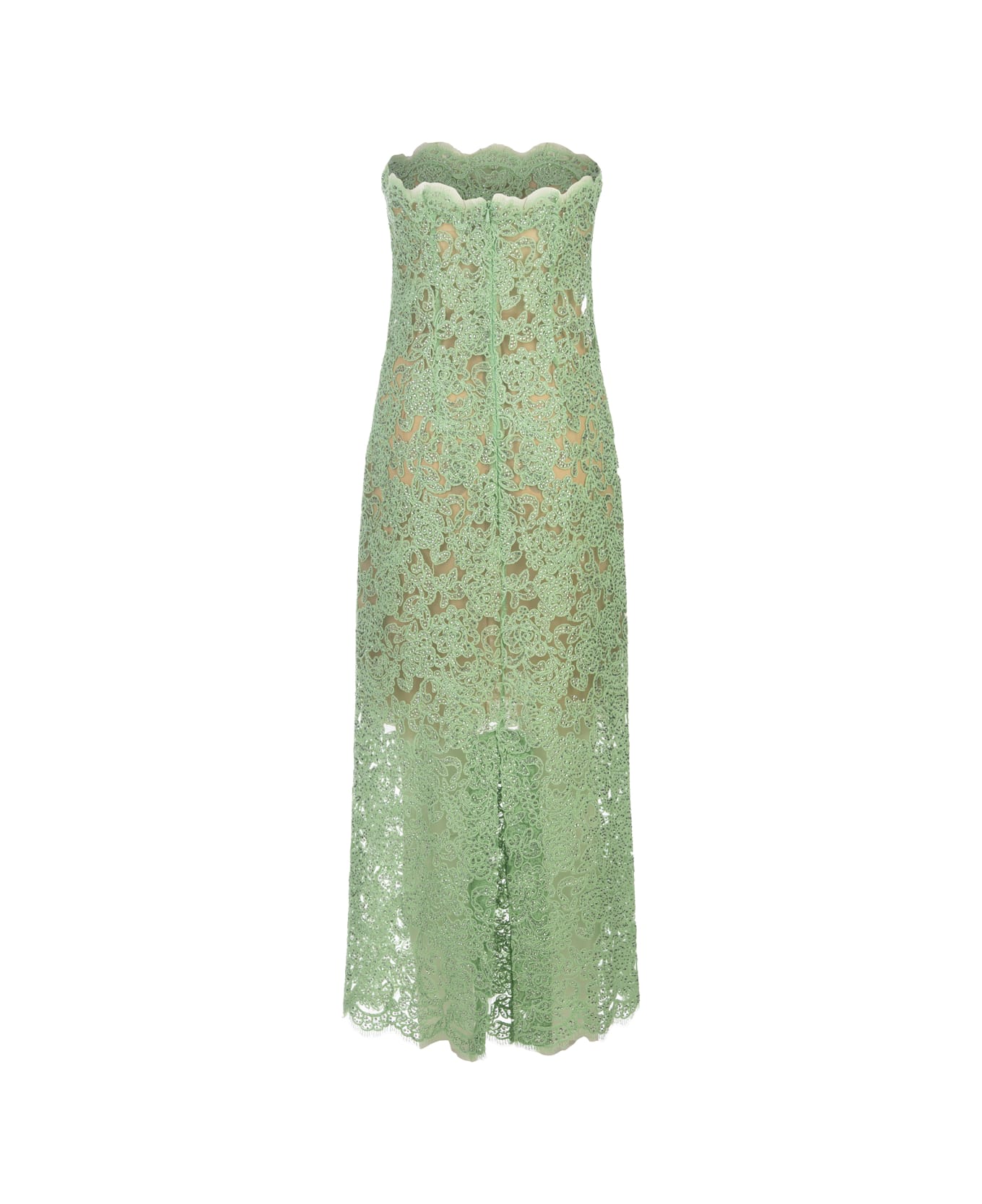 Ermanno Scervino Green Lace Longuette Dress With Micro Crystals - Green