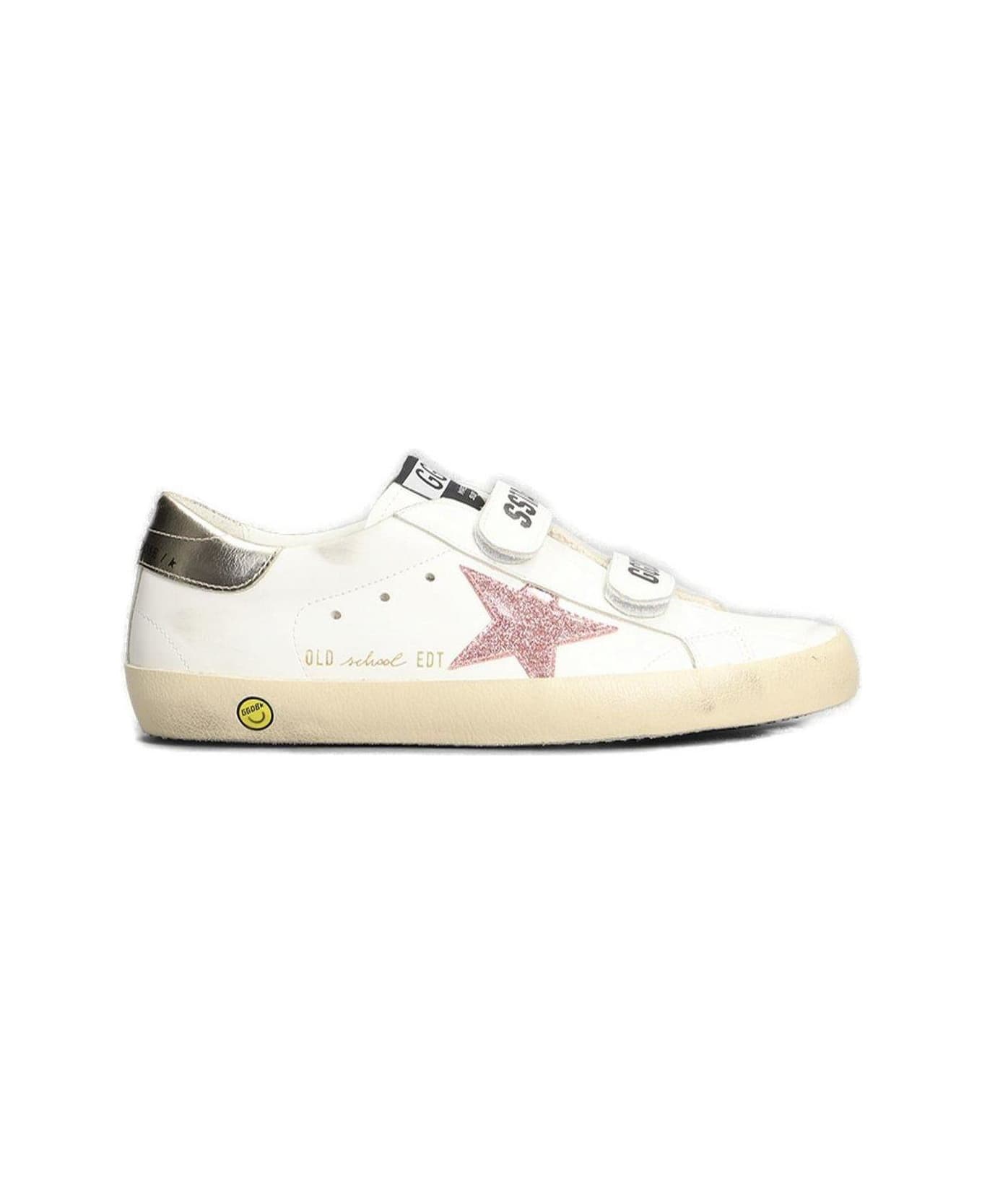 Golden Goose Old School Glitter Embellished Sneakers - White Peach Platinum