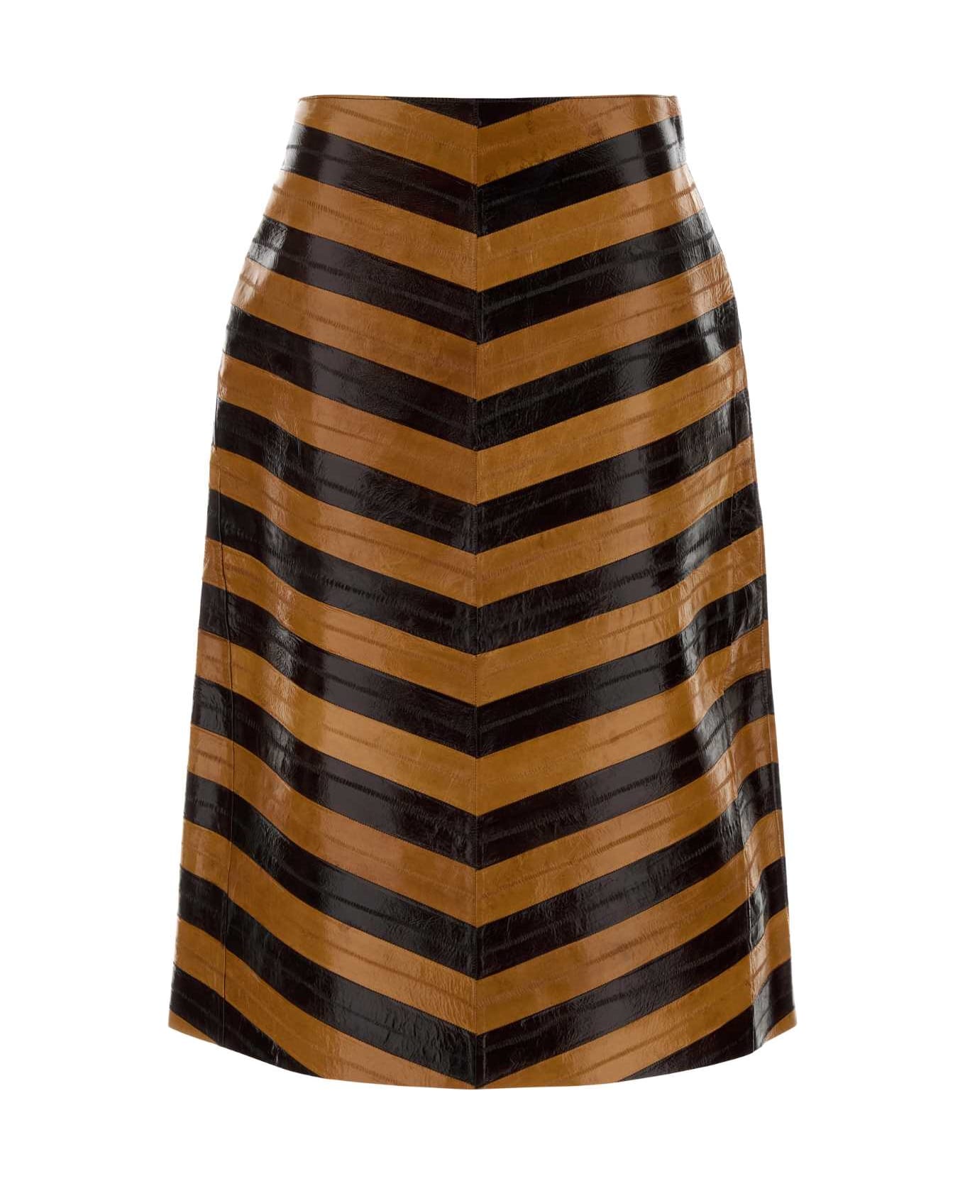 Fendi Two-tone Leather Skirt - DARK BROWN+CARAMEL
