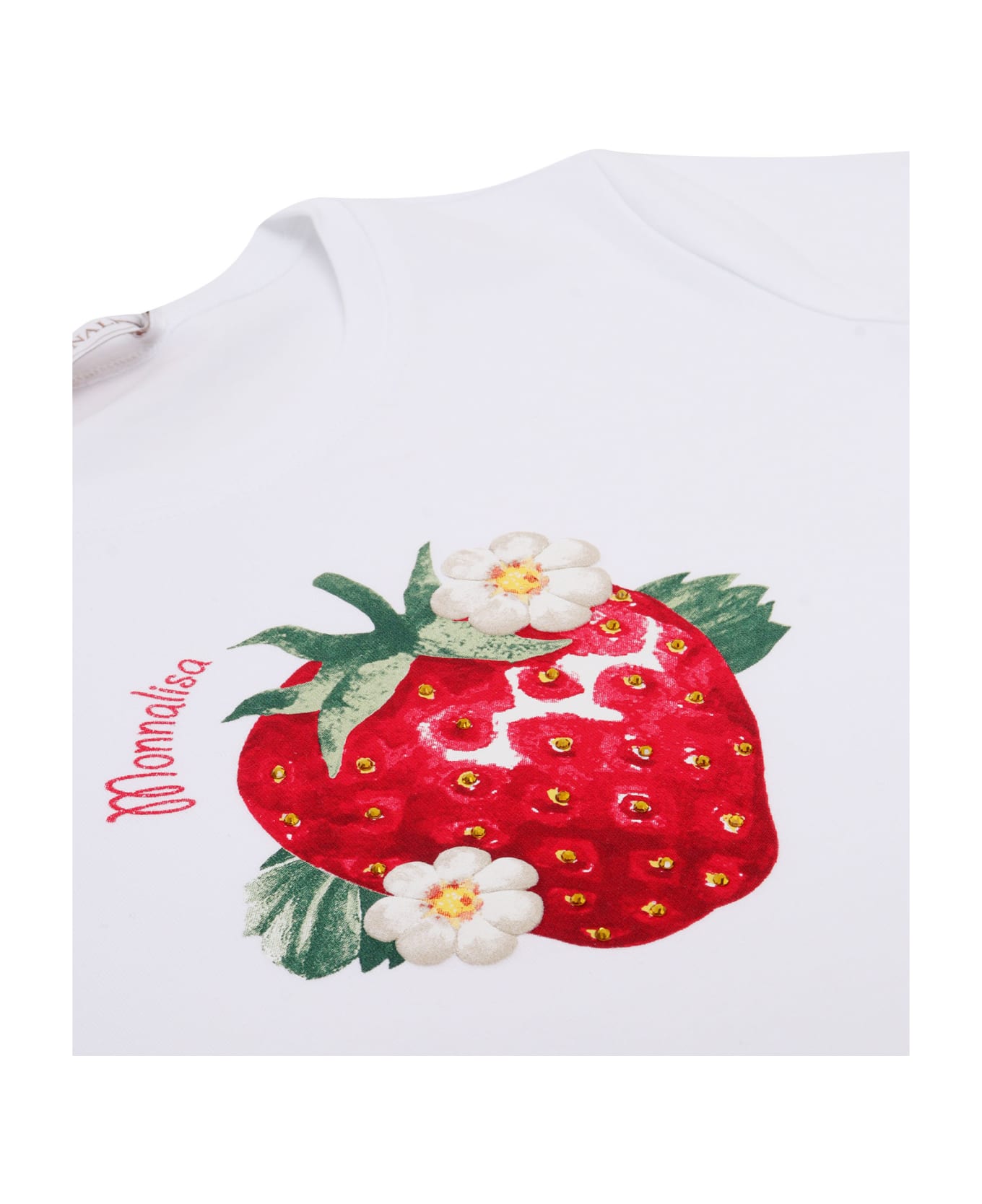Monnalisa White T-shirt With Strawberry Pattern - WHITE Tシャツ＆ポロシャツ