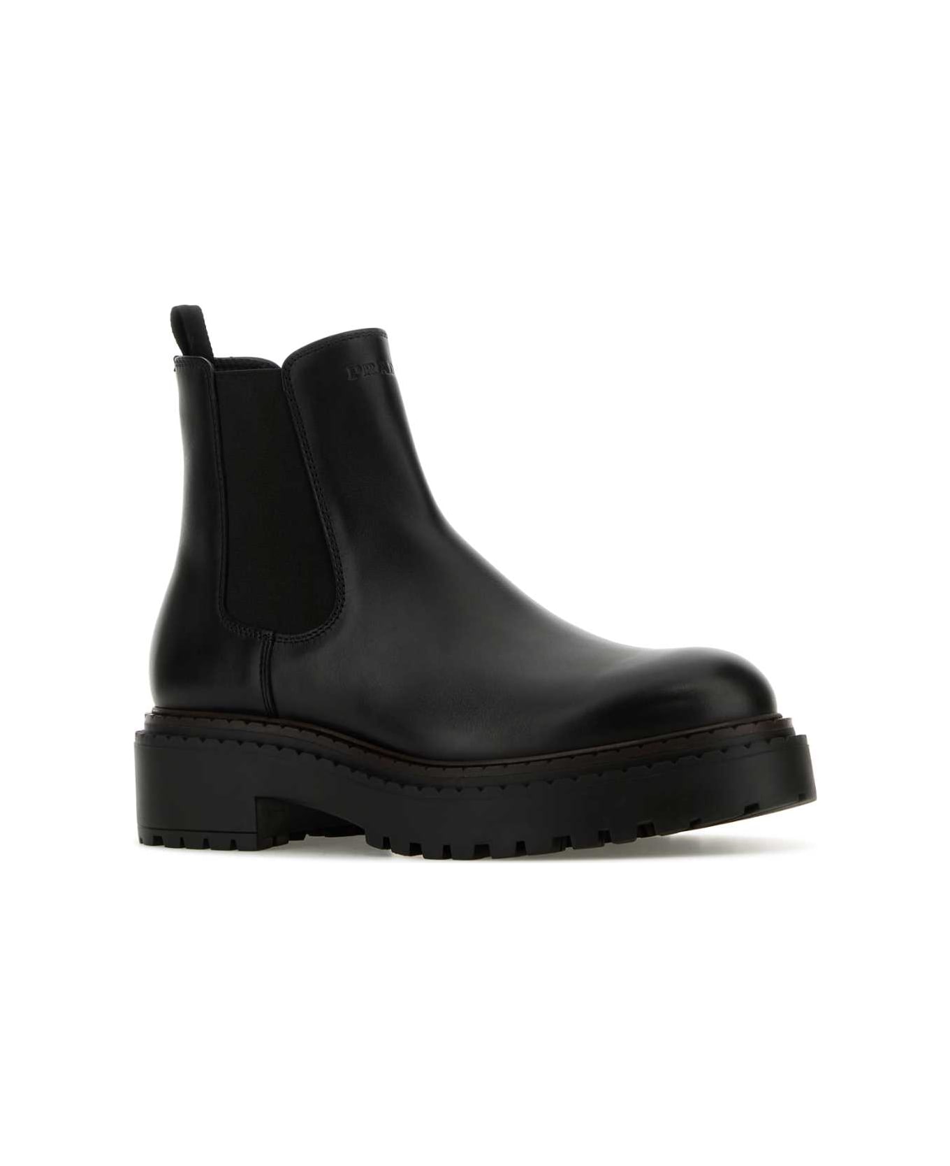 Prada Black Leather Ankle Boots - NERO