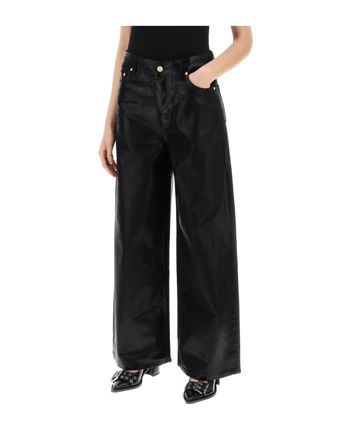 Ganni Laminated Finish Jeans With - Black