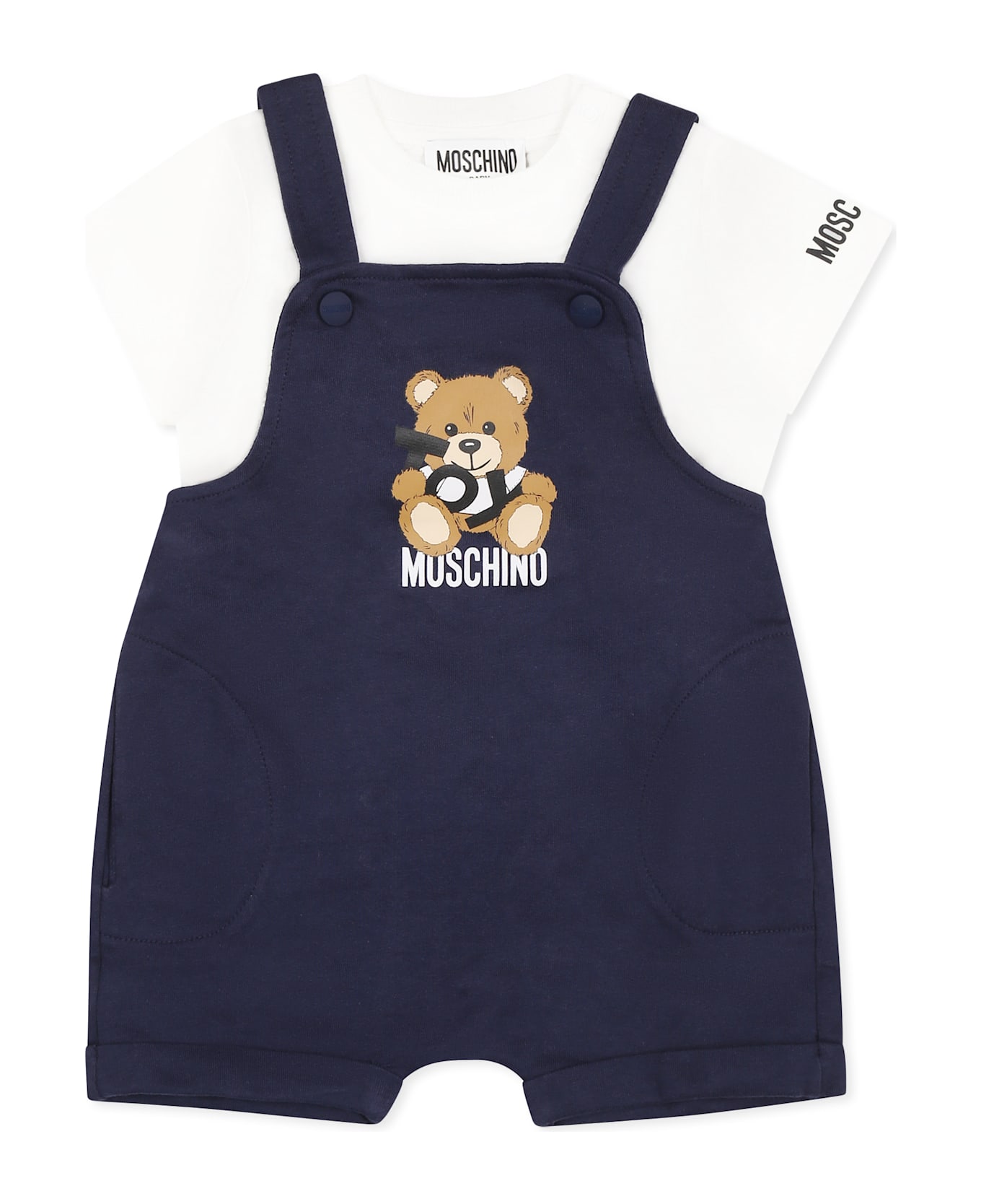 Moschino Blue Dungarees For Baby Boy With Teddy Bear - Blue