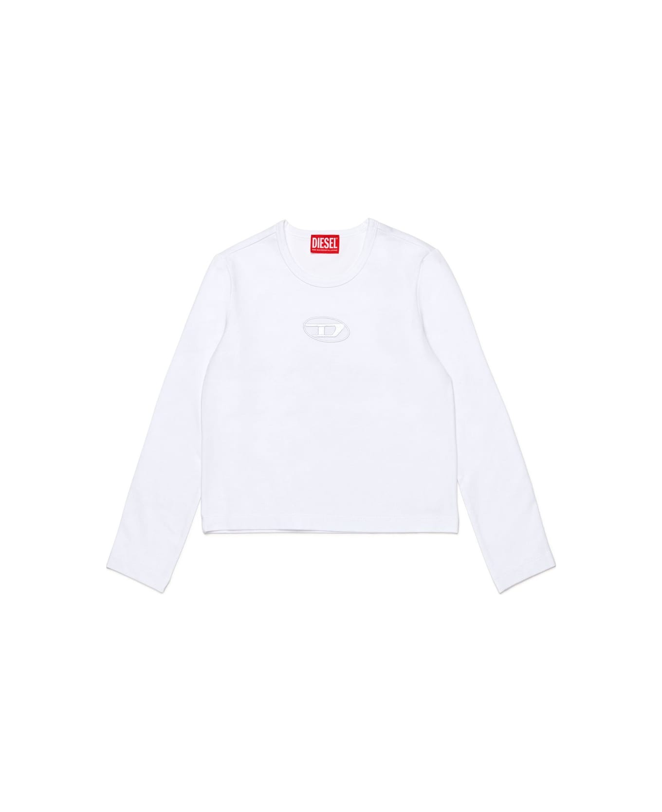 Diesel Oval-d Logo Embroidered Long-sleeved T-shirt - Bianco