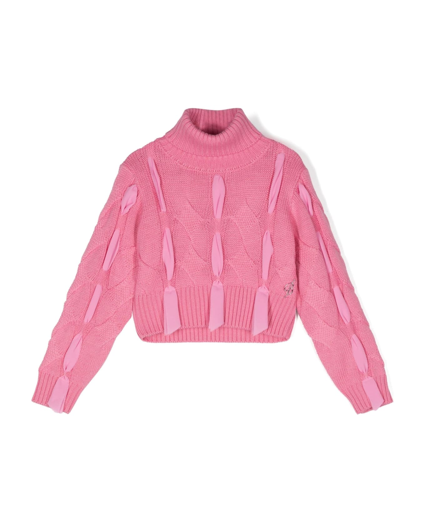 Miss Blumarine Pink Turtleneck Sweater With Ribbons - Rosa