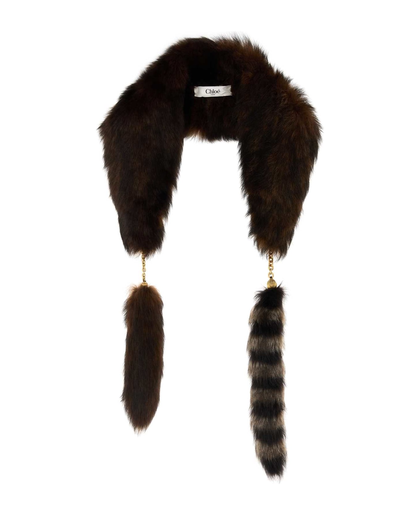 Chloé Dark Brown Shearling Scarf - BOLDBROWN