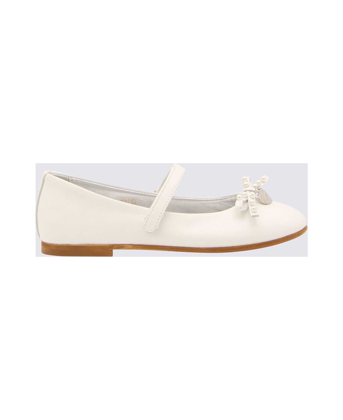 Monnalisa White Leather Flats - Cream