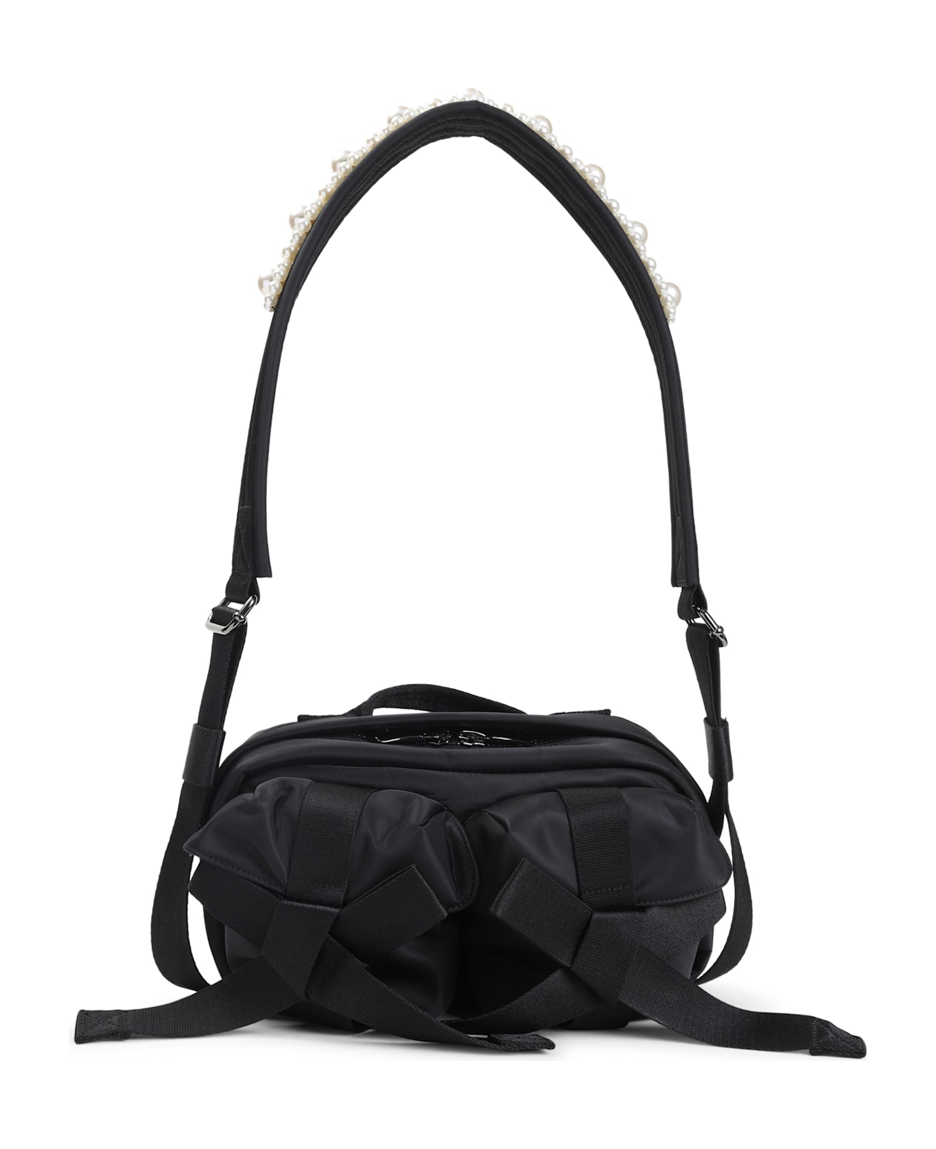 Simone Rocha Classic Bow Crossbody Bag With Emboidery - Black