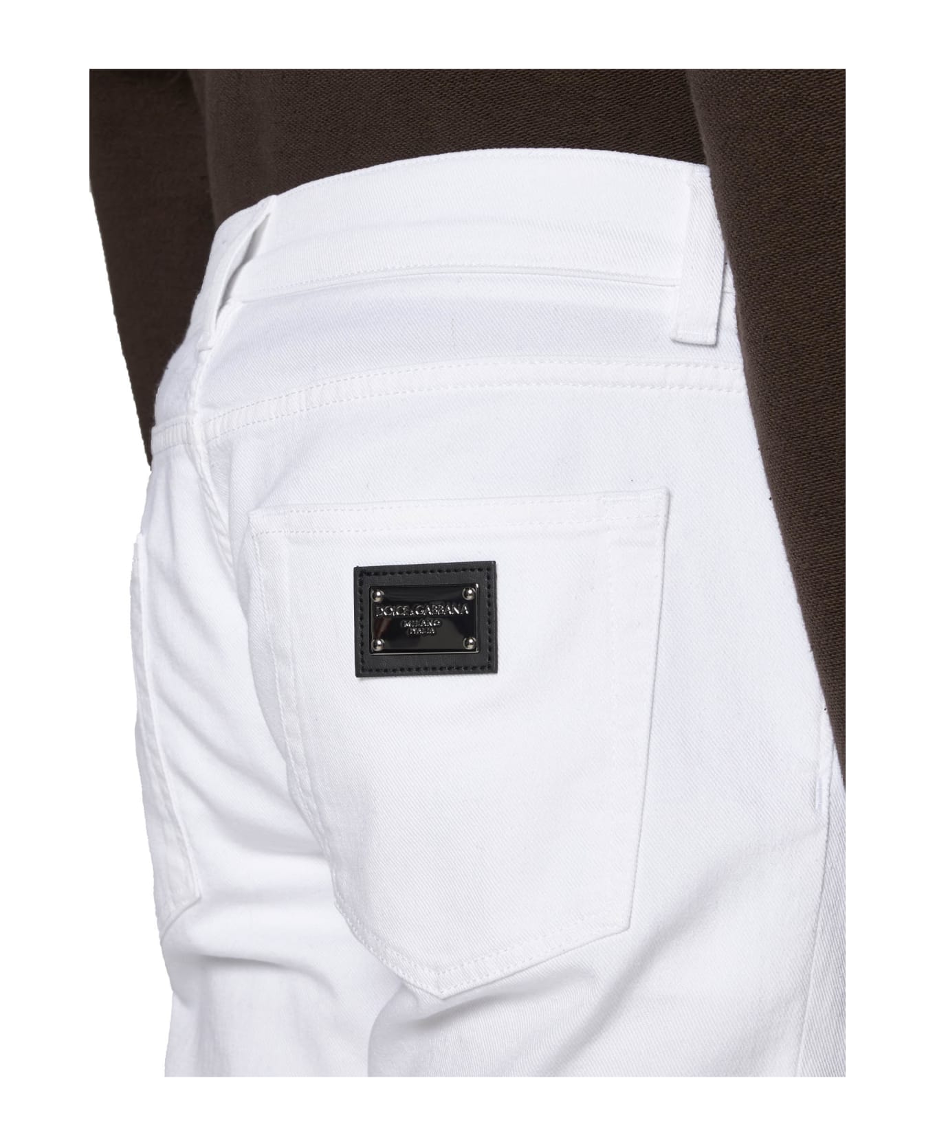 Dolce & Gabbana Slim-fit Jeans With Logo Plaque - White ボトムス