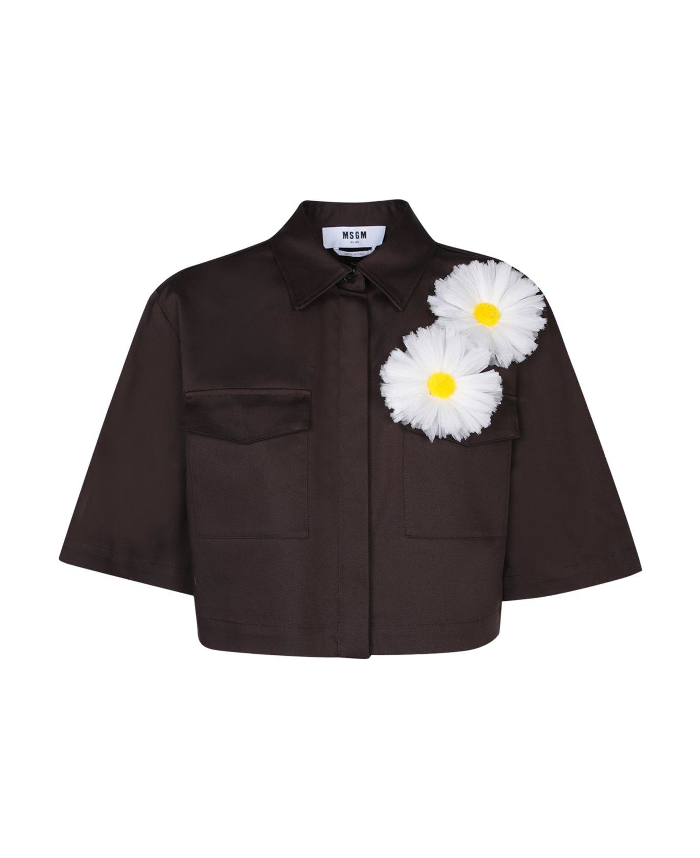 MSGM Floral Detailed Cropped Shirt - Brown