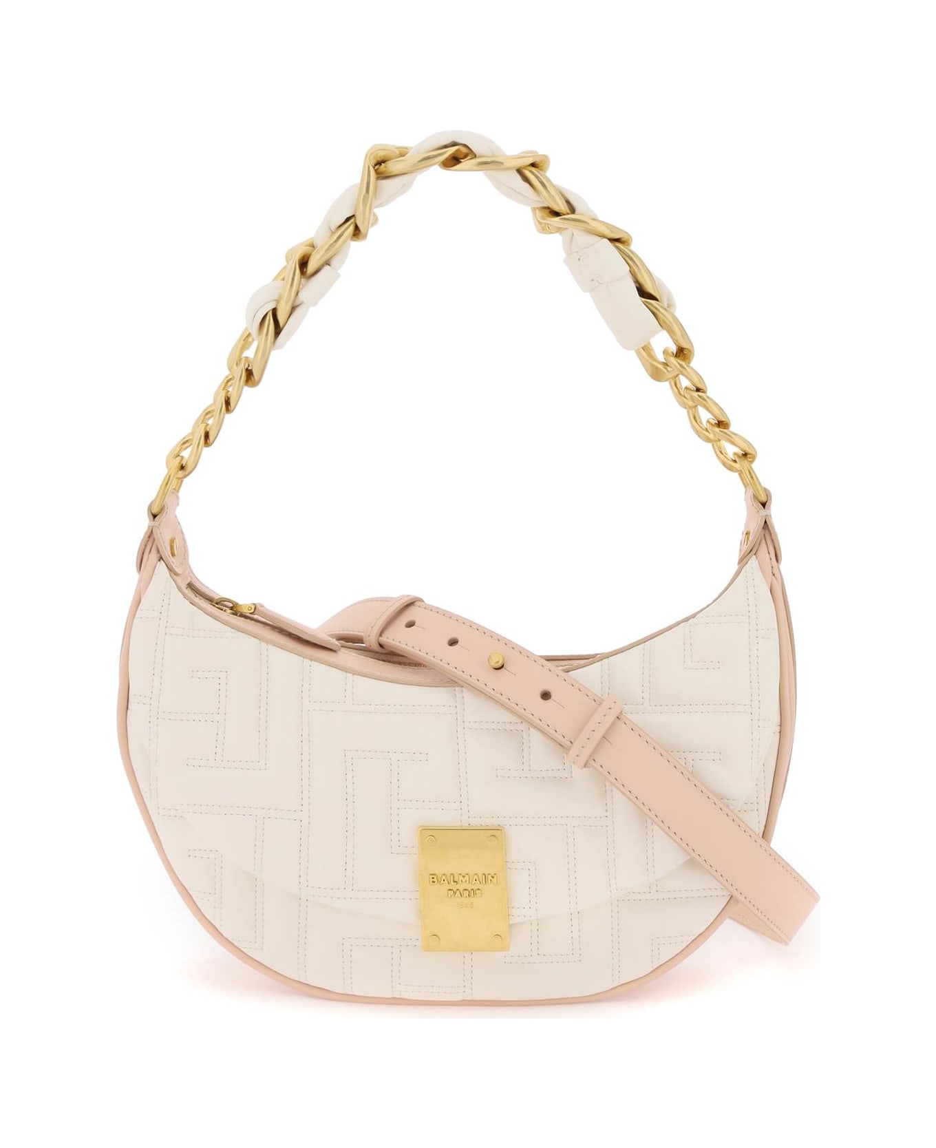 Balmain 1945 Soft Quilted Leather Hobo Bag - CREME NUDE ROSÉ (White)
