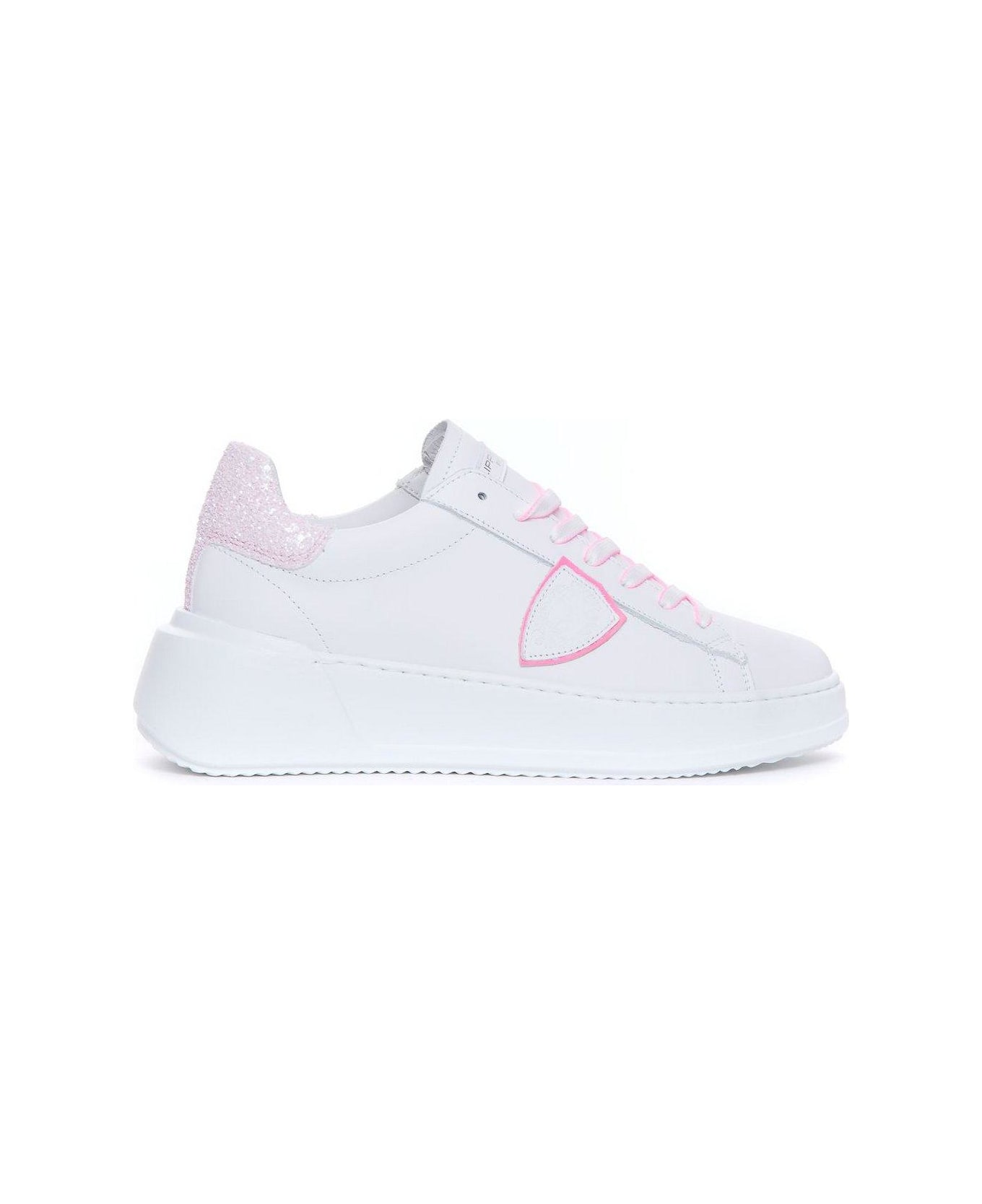 Philippe Model Tres Temple Lace Up Sneakers - Blanc Fucsia