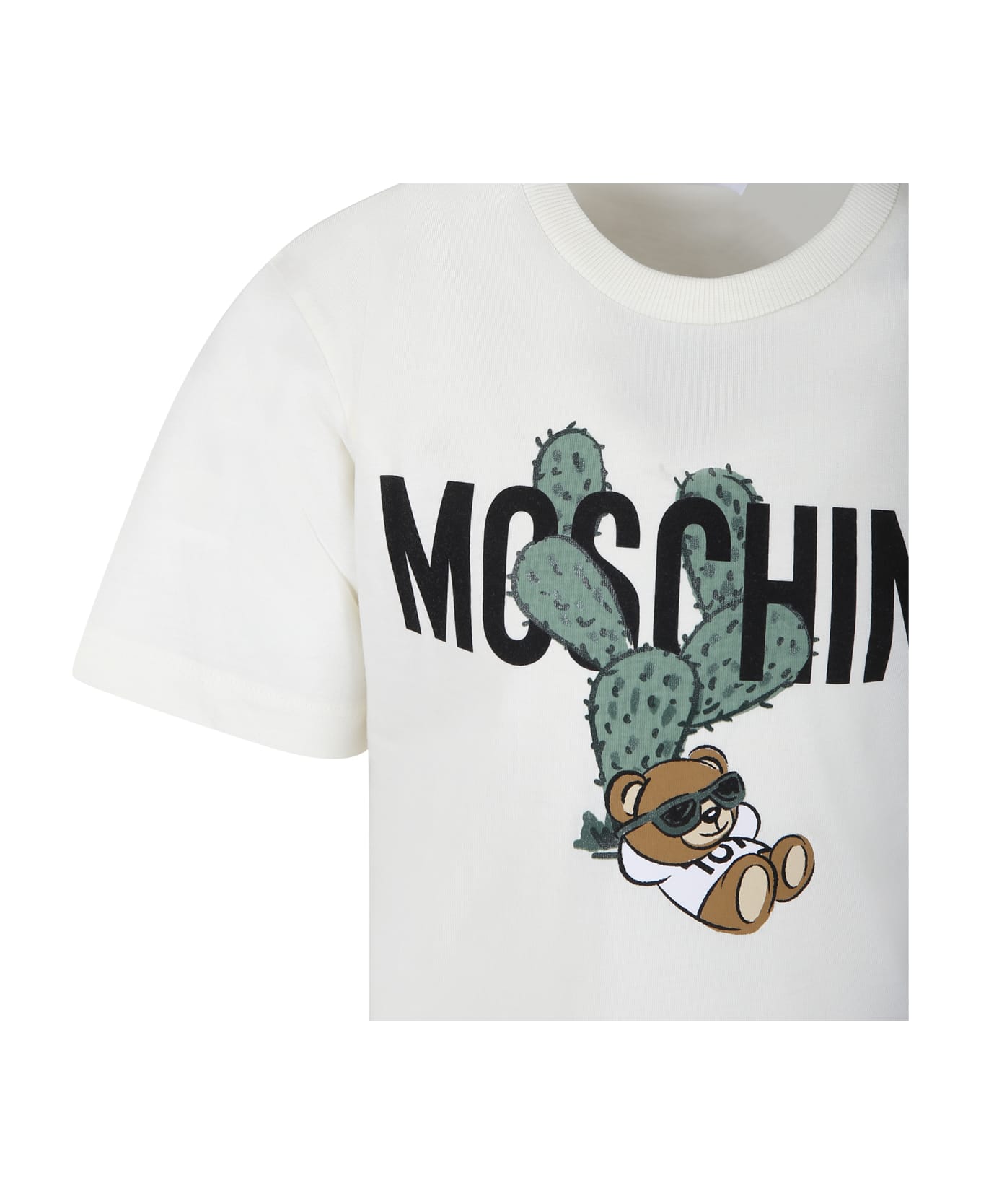 Moschino Ivory T-shirt For Boy With Teddy Bear And Cactus - Ivory Tシャツ＆ポロシャツ