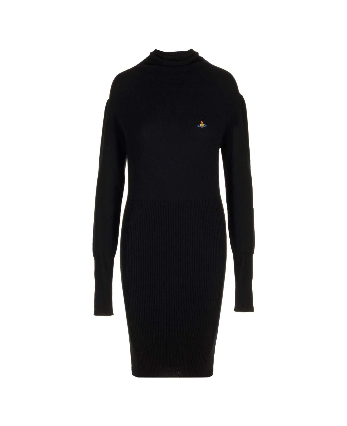 Vivienne Westwood Logo Embroidered Ribbed Dress - BLACK