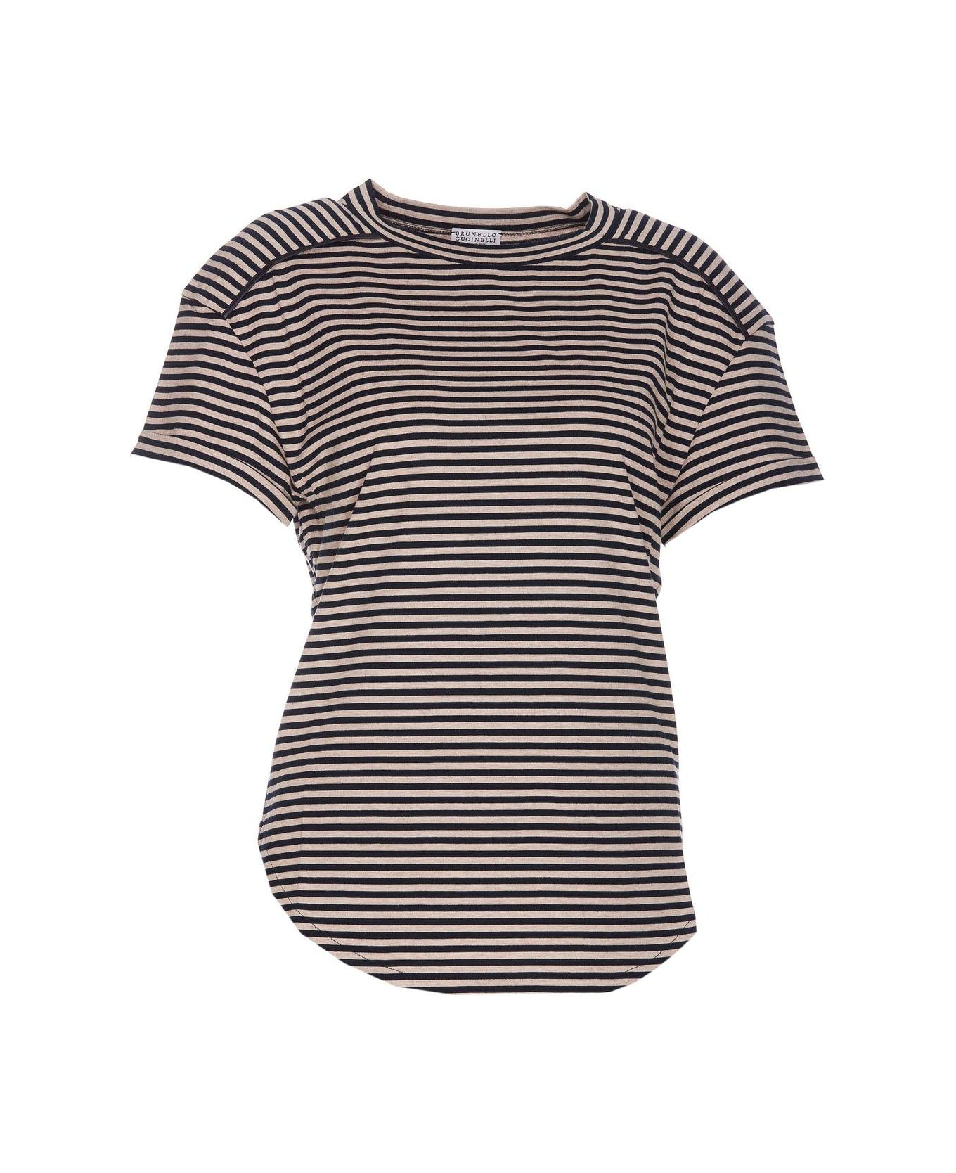Brunello Cucinelli Striped Crewneck T-shirt - Beige