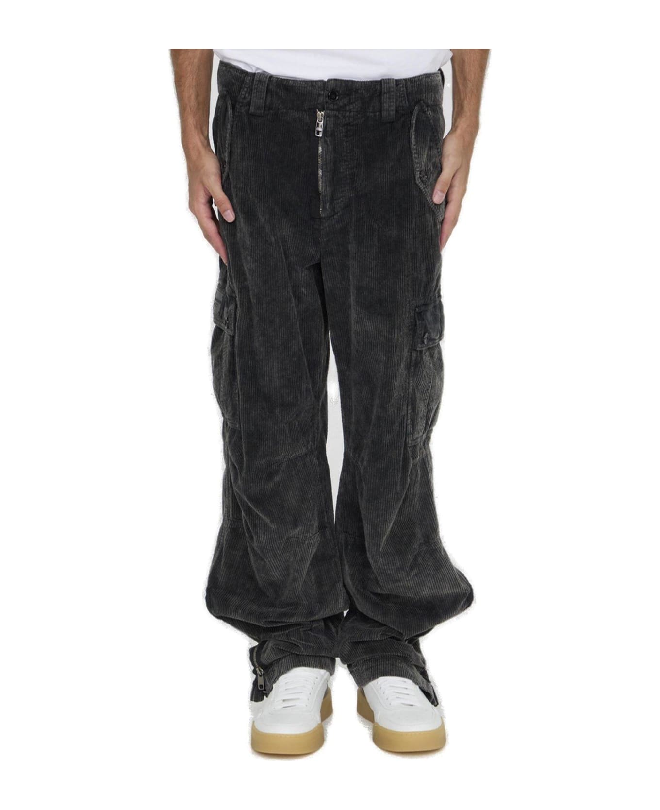 Dolce & Gabbana Wide Leg Corduroy Combat Pants - Nero