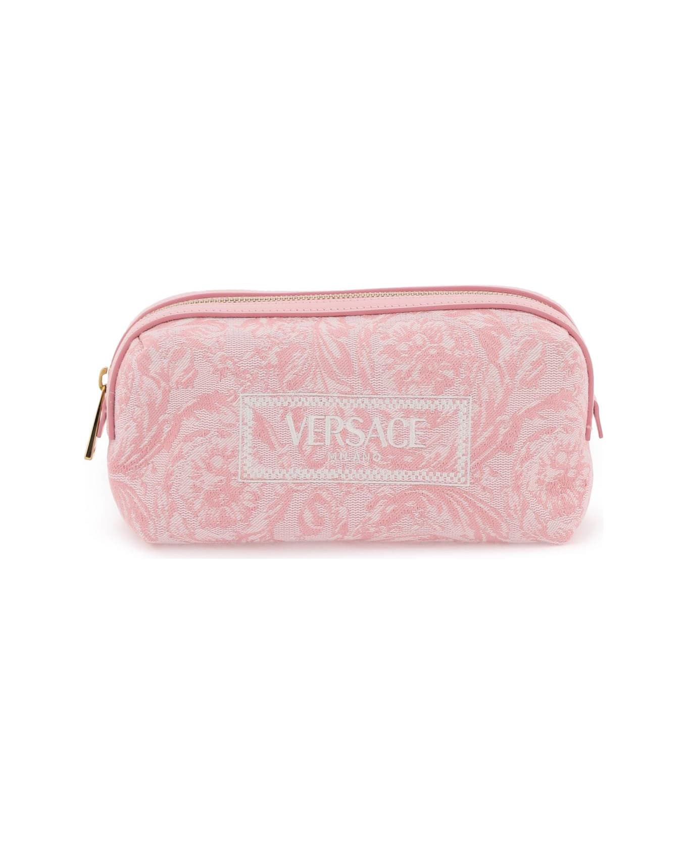 Versace Logo-embroidered Jacquard Zip-up Toiletry Bag - PALE PINK ENGLISH ROSE VE (Pink)