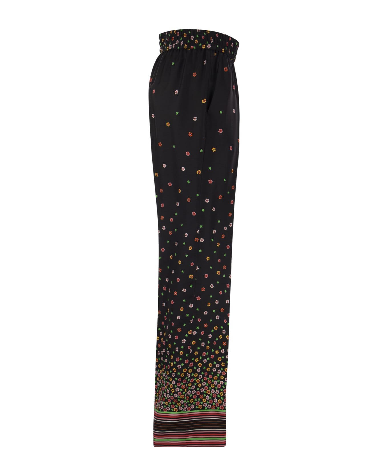 RED Valentino Floral Print Silk Hare Trousers RED Valentino - BLACK