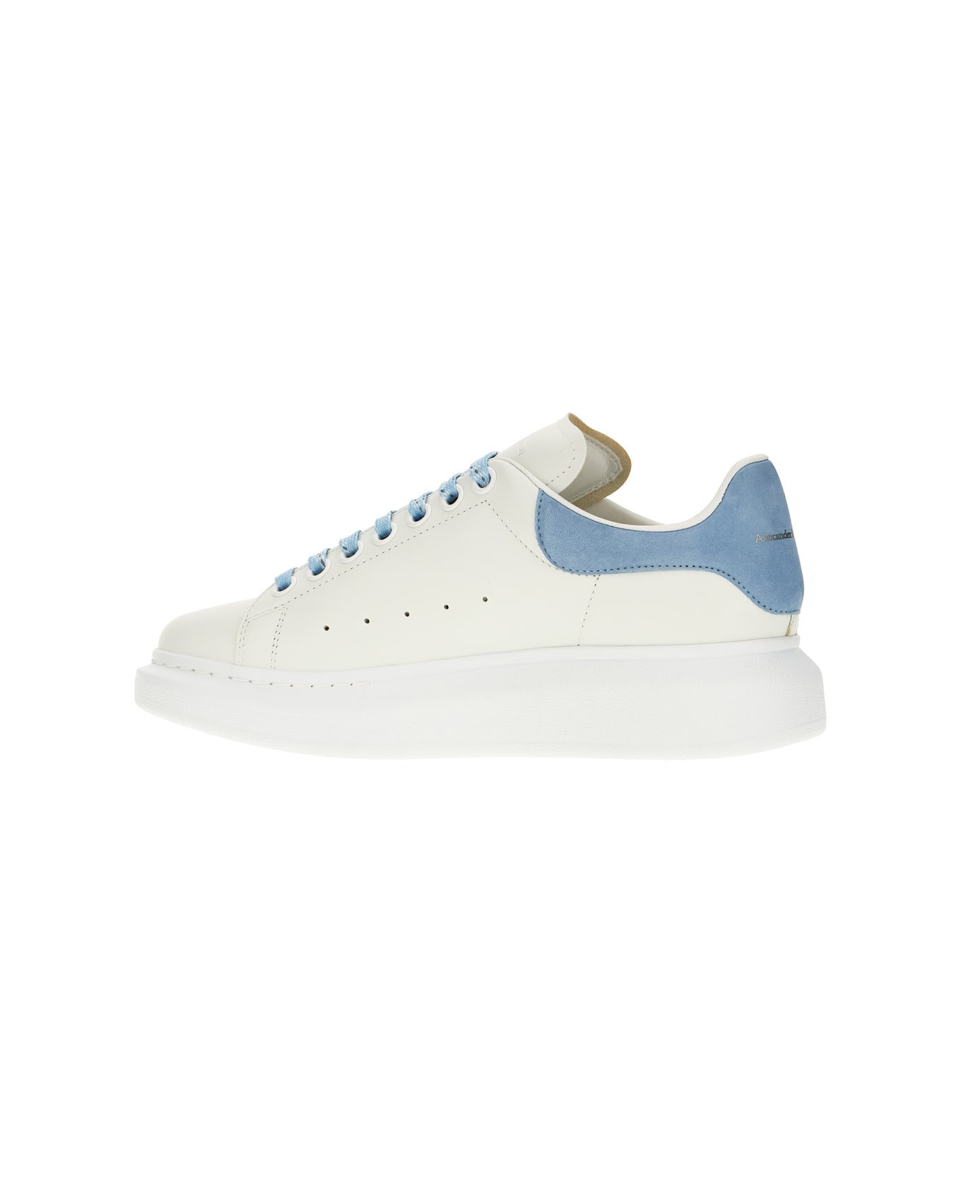 Alexander McQueen White Leather Sneakers With Light Blue Suede Heel - WHITE POWDER BLUE