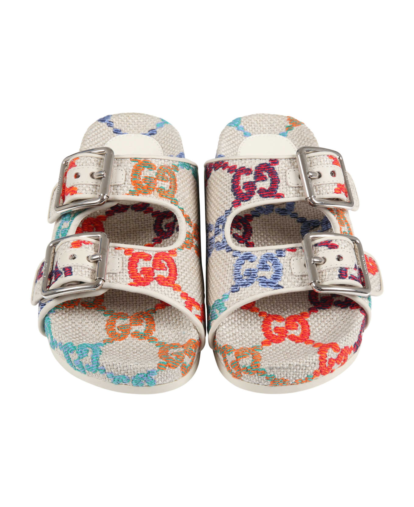 Gucci Beige Sandals For Kids With Iconic Gg - Multicolor