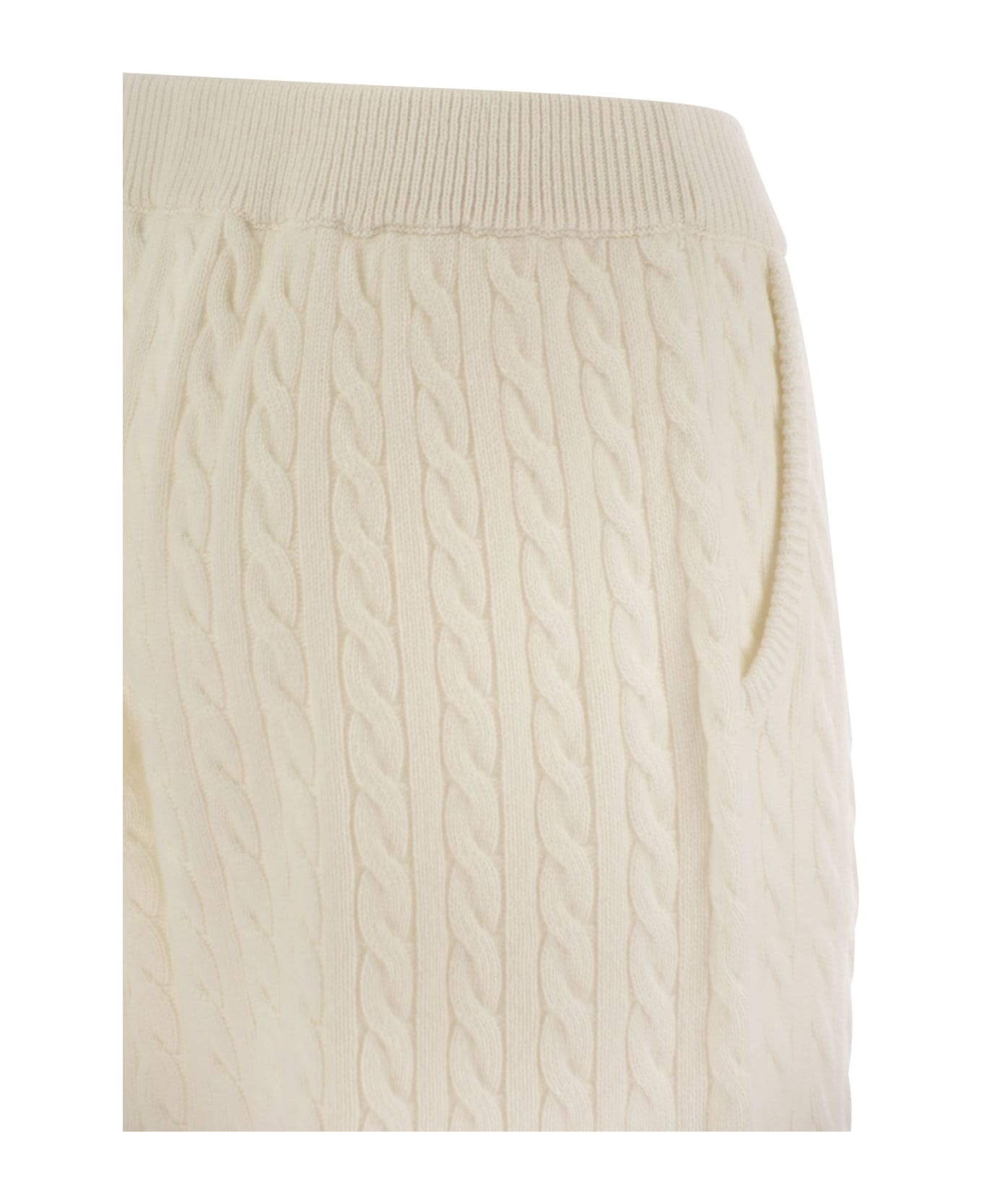 Brunello Cucinelli Cashmere Cable Knit Trousers - Cream