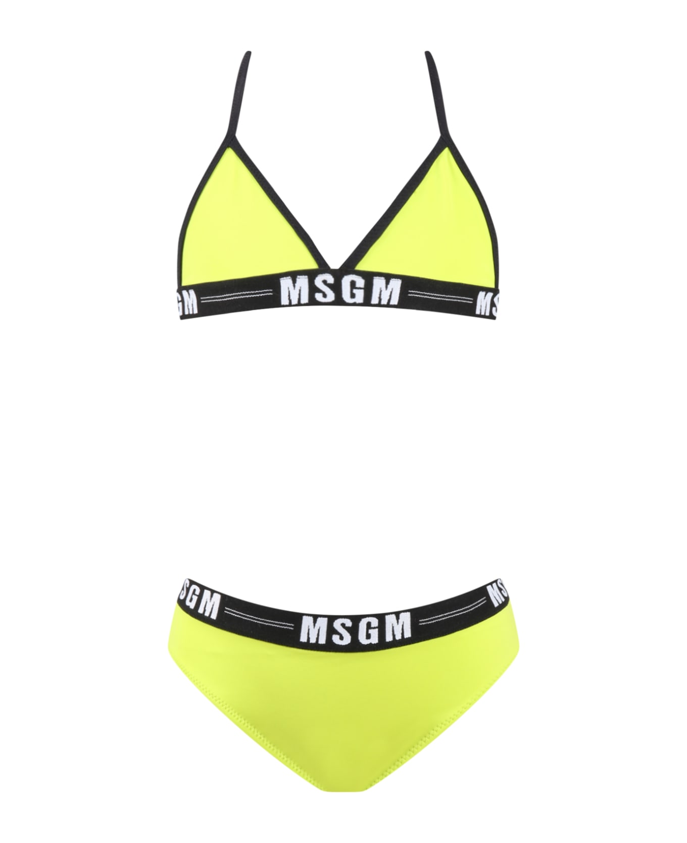MSGM Green Bikini For Girl With White Logo - Green 水着