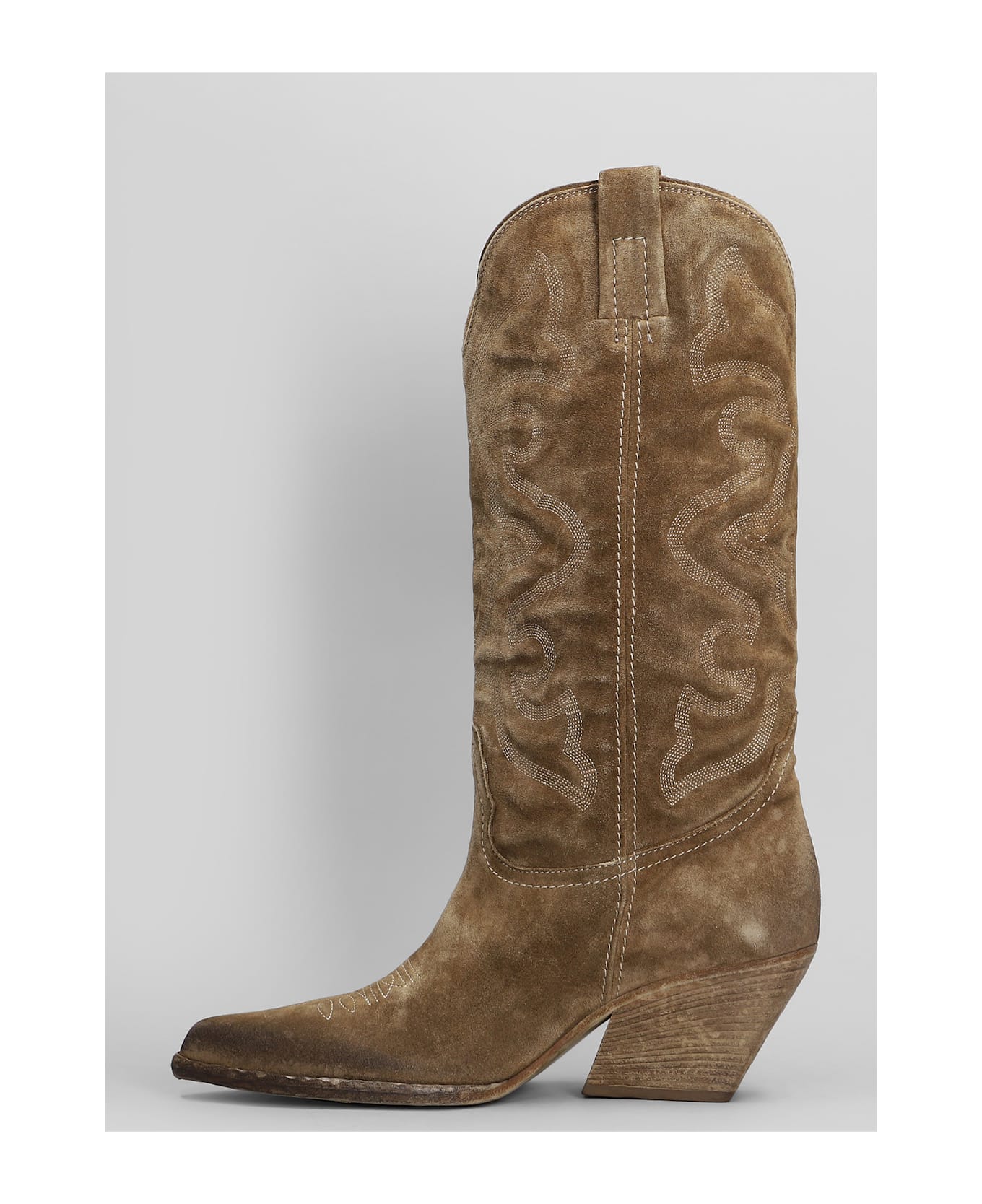 Elena Iachi Texan Boots In Camel Suede - Camel