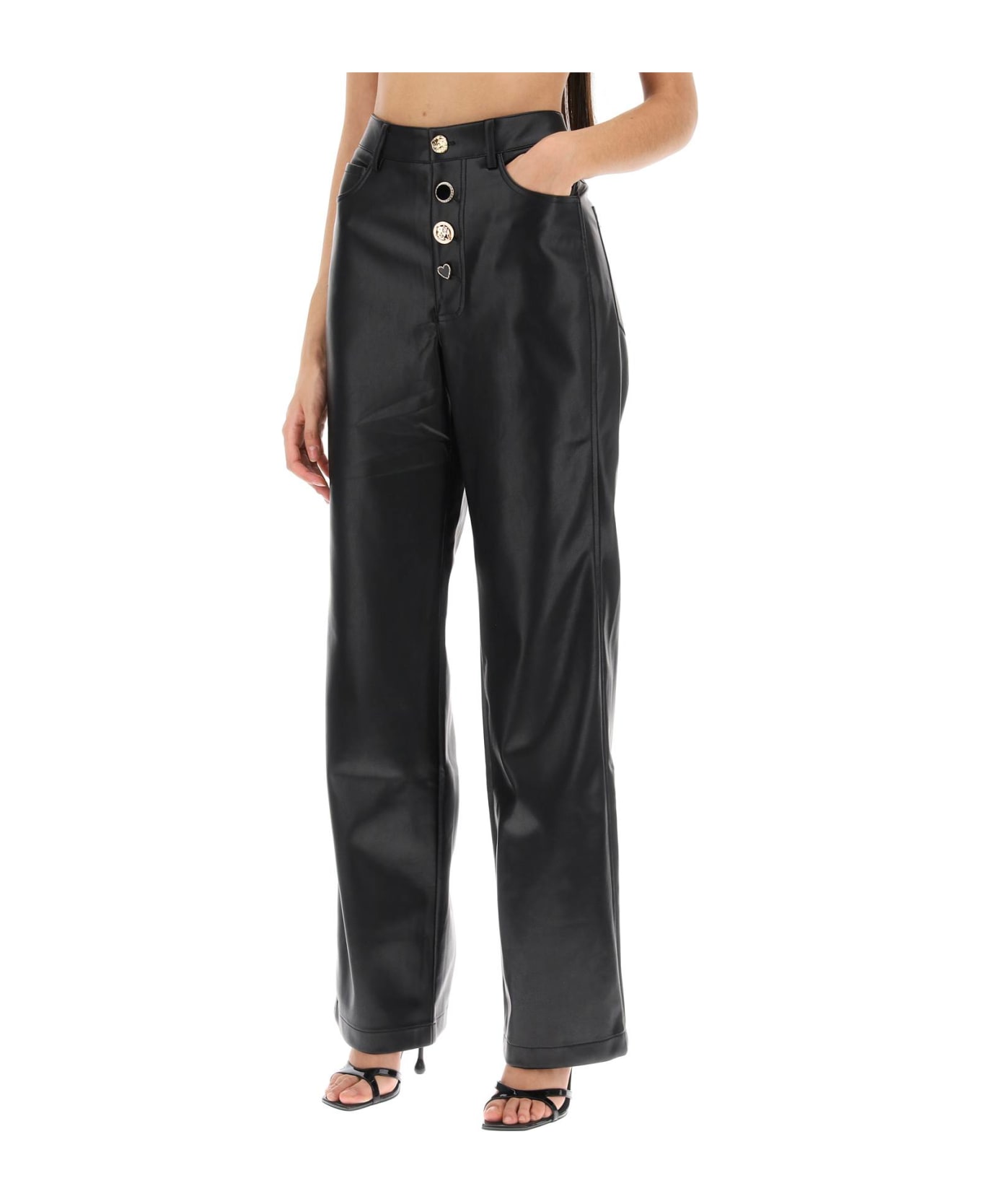 Rotate by Birger Christensen Embellished Button Faux Leather Pants - BLACK (Black)