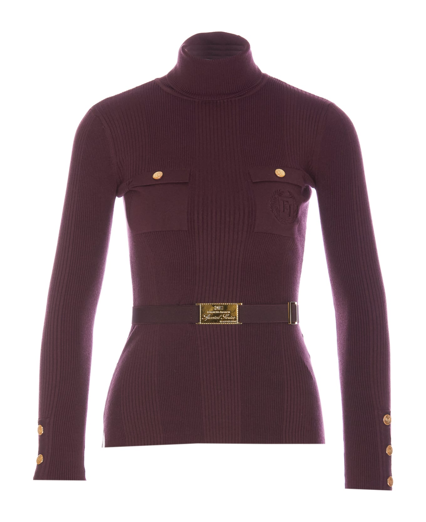 Elisabetta Franchi Logo Embroidered Sweater With Belt - Red