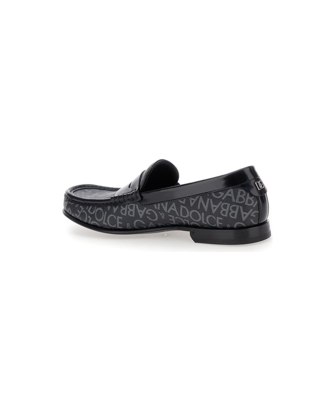 Dolce & Gabbana 'city' Black Loafers With All-over Logo In Cotton And Leather Man - Black