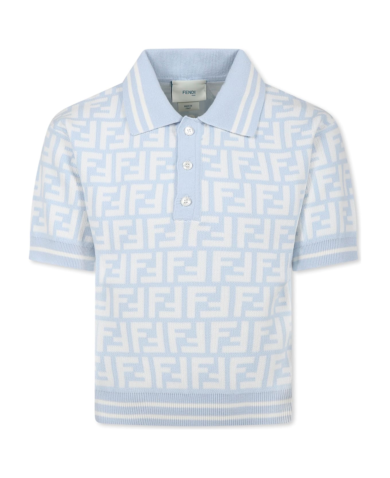 Fendi Light Blue Polo Shirt For Boy With Ff - Light Blue