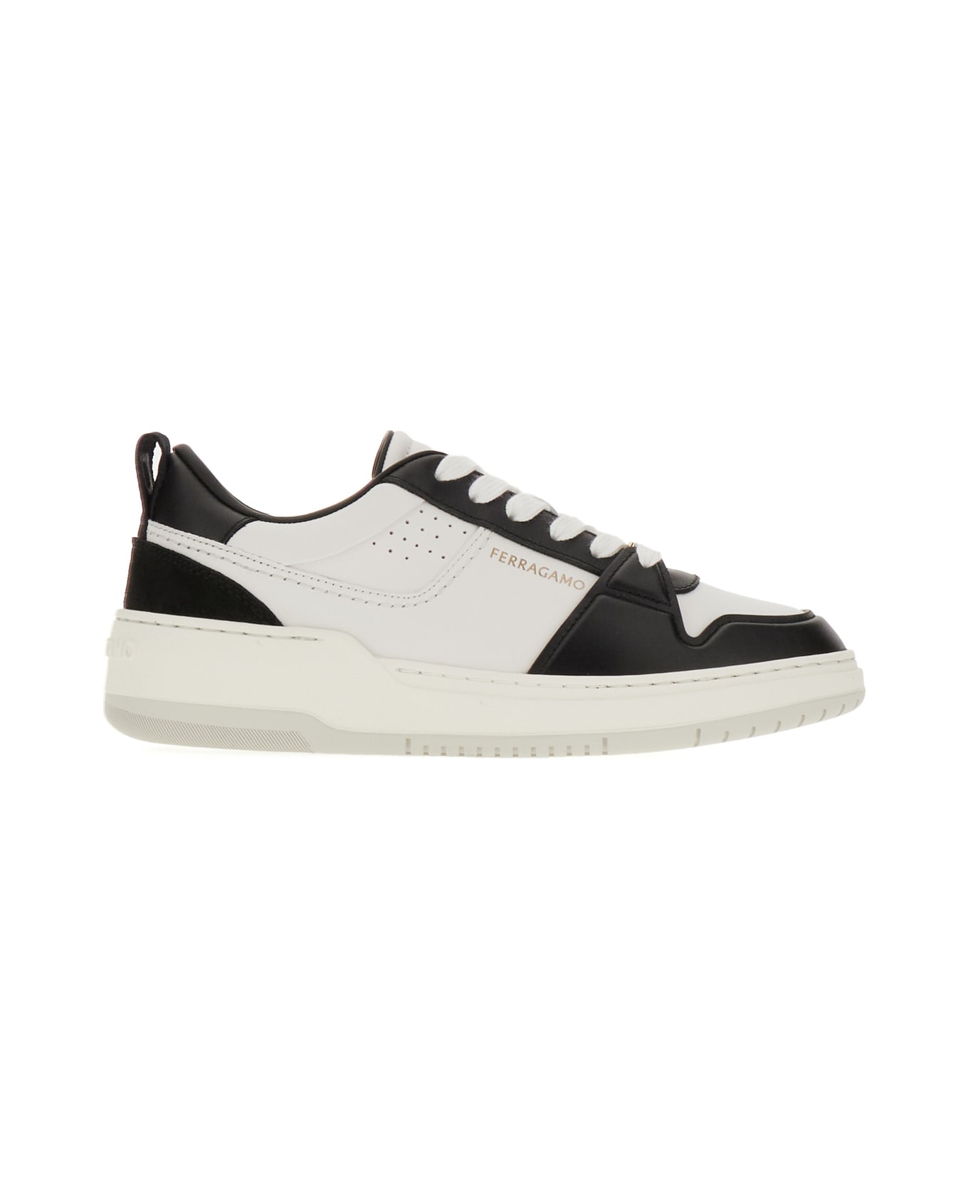 Ferragamo Two-tone Leather Sneakers - NERO BIANCO OTTICO
