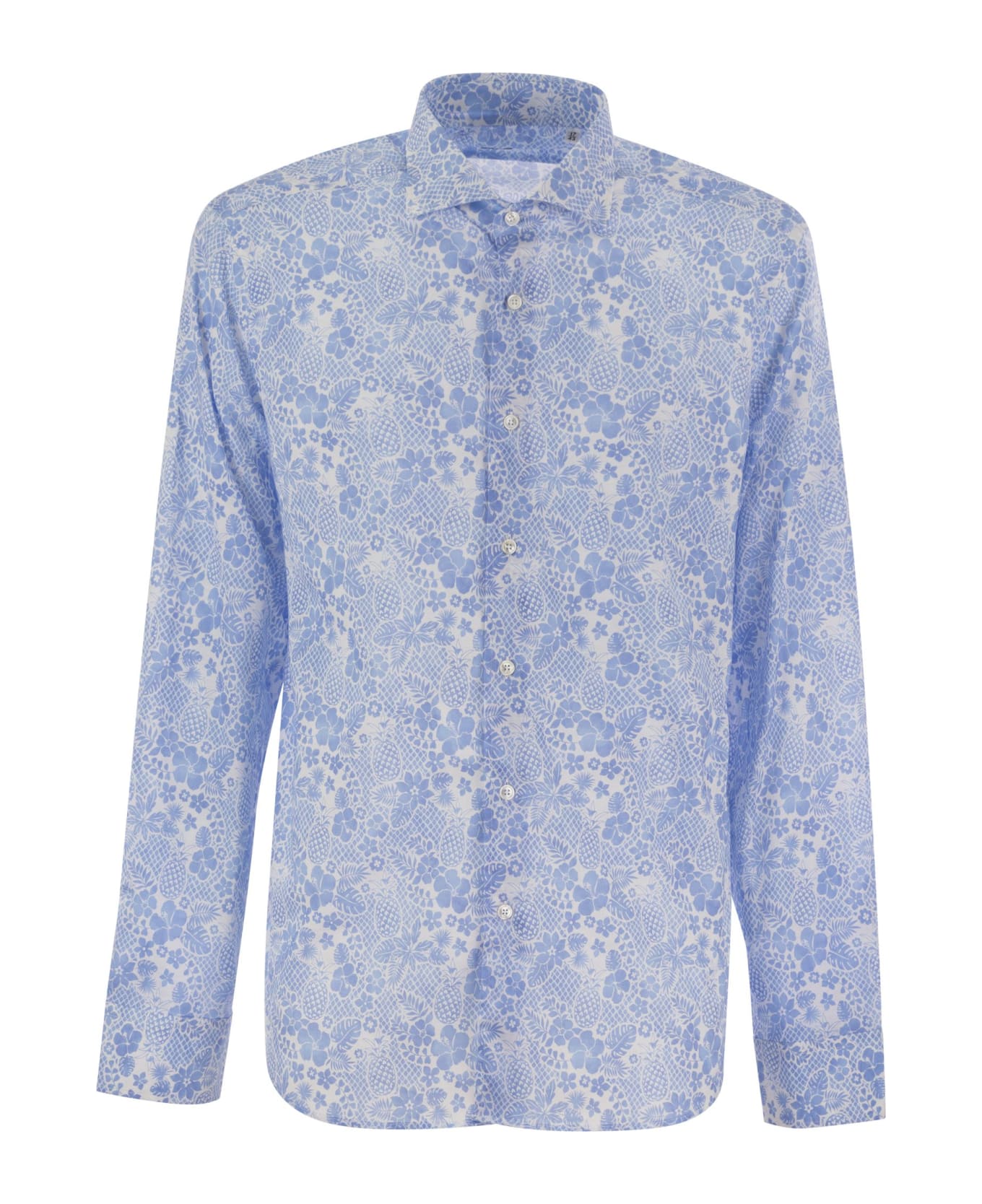 Fedeli Printed Stretch Cotton Voile Shirt - Light Blue