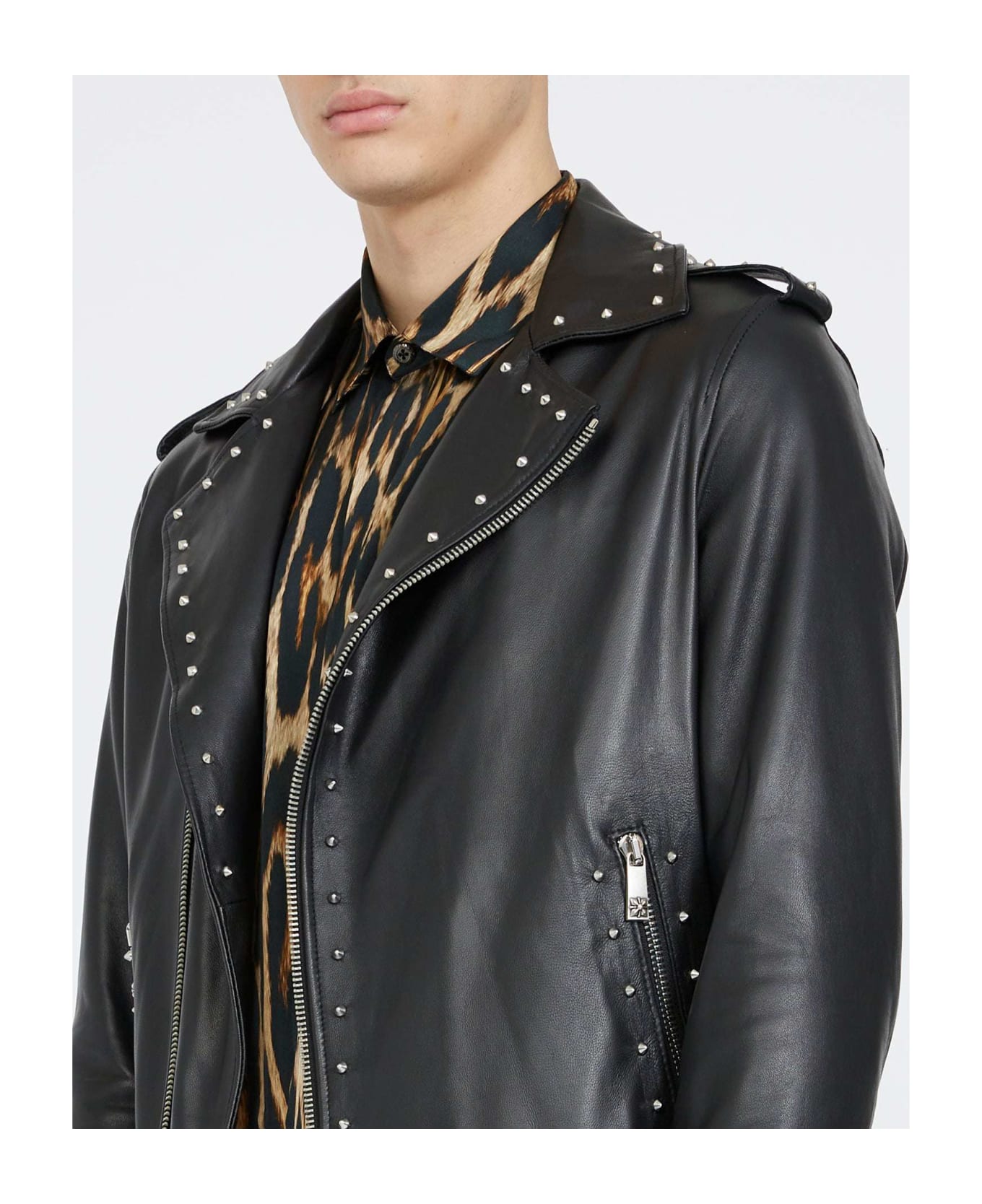 John Richmond Leather Jacket With Applications On The Back - Nero