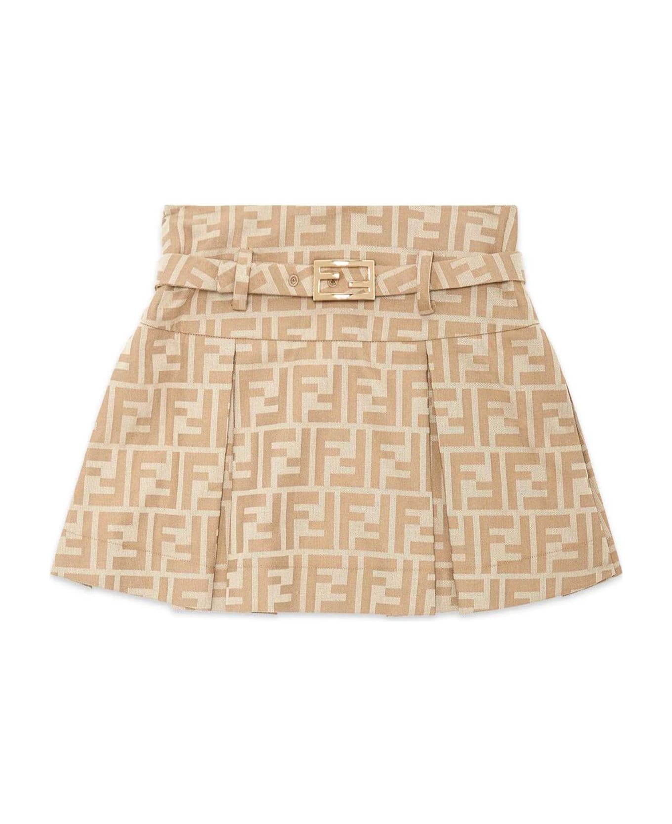 Fendi Junior Miniskirt With Pleats In Cotton - Beige