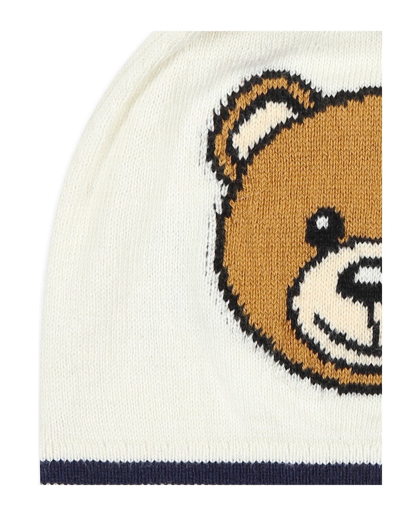 Moschino Ivory Hat For Babykids With Teddy Bear - Ivory