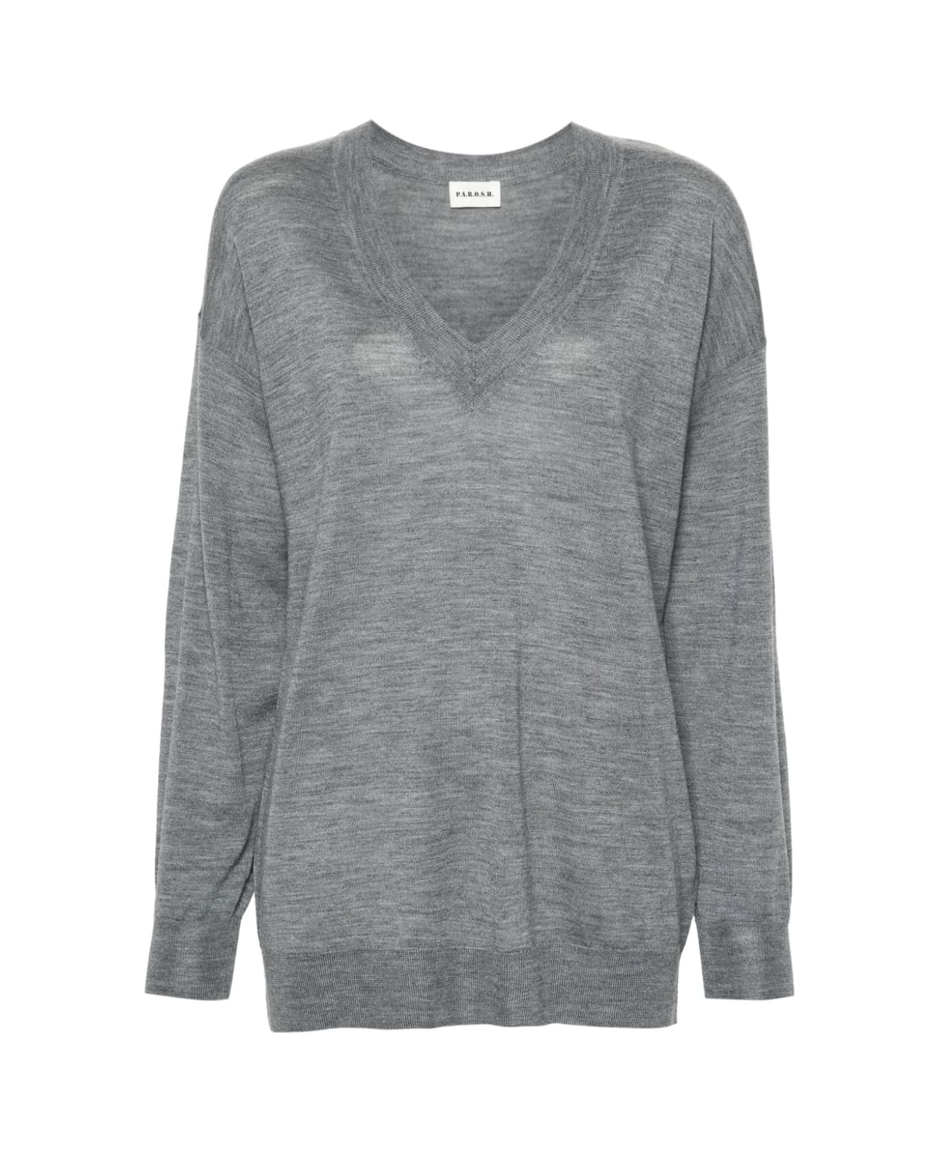 Parosh Oversized V Neck Sweater - Light Grey Melange ニットウェア