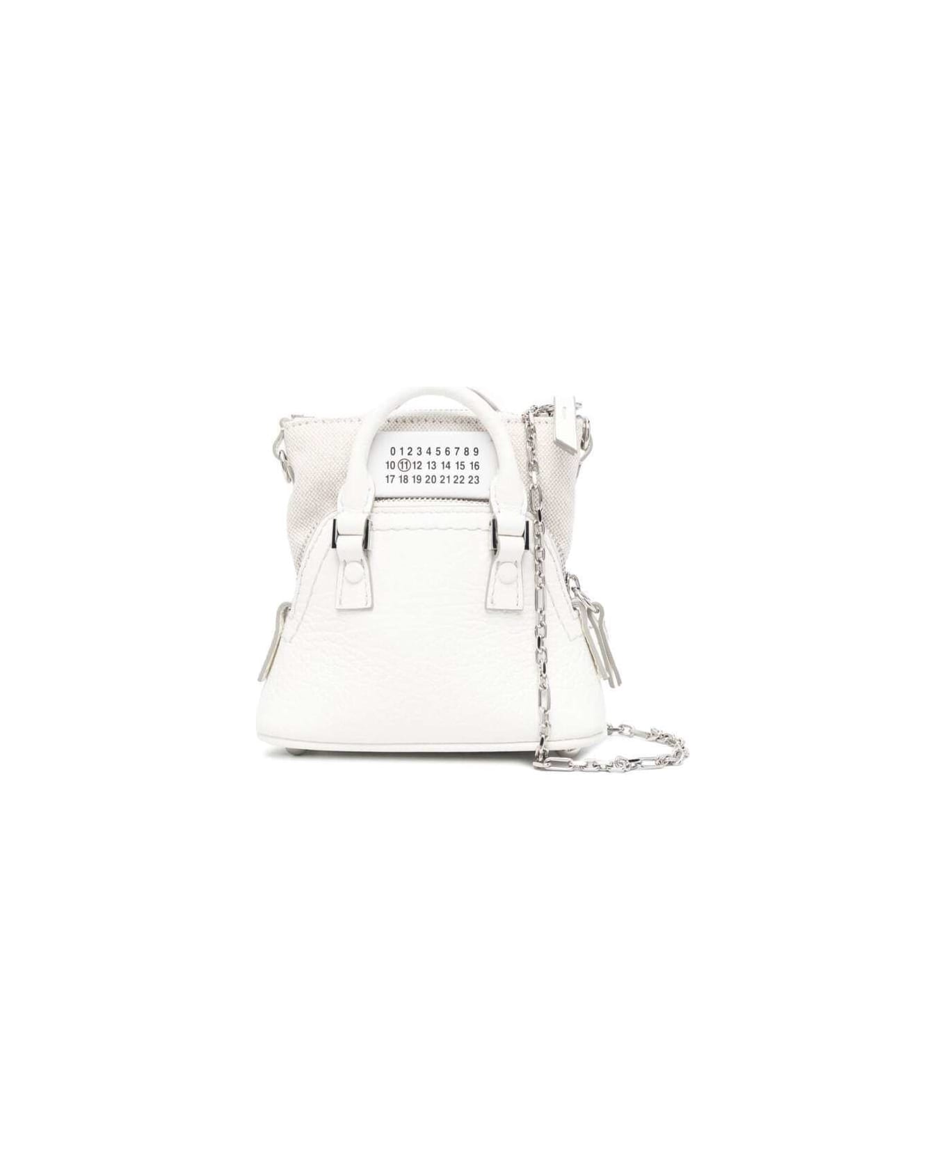 Maison Margiela '5ac Baby' White Shoulder Bag With Logo Label In Grainy Leather Woman - White