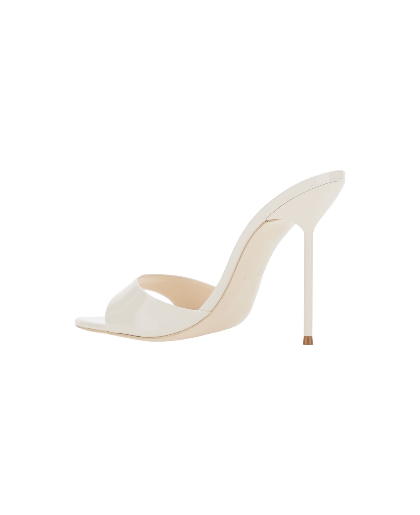Paris Texas 'lidia' White Heeled Sandals With Round Toe And Logo On The Insole In Shiny Leather Woman - White