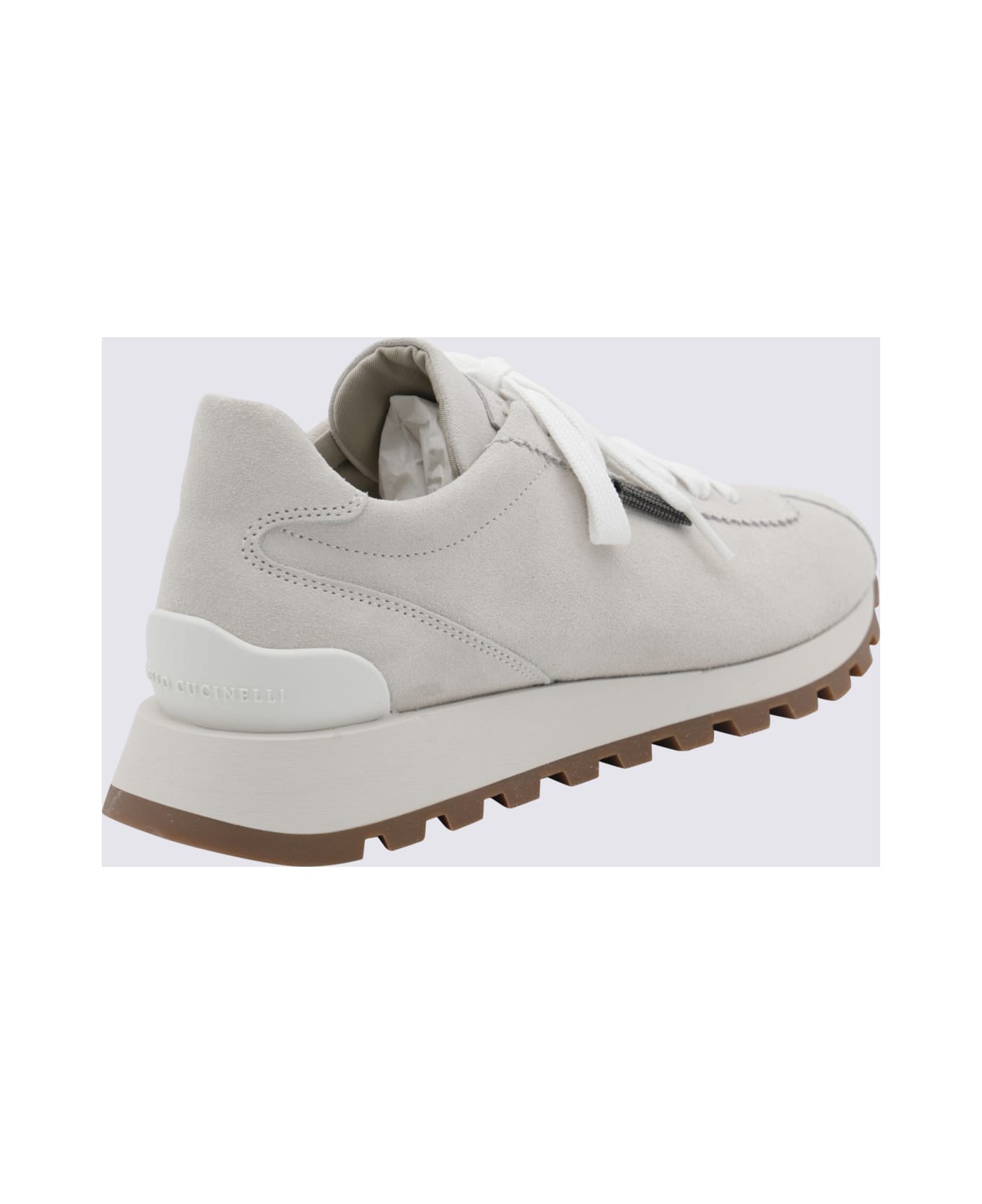 Brunello Cucinelli White And Grey Leather Sneakers - White