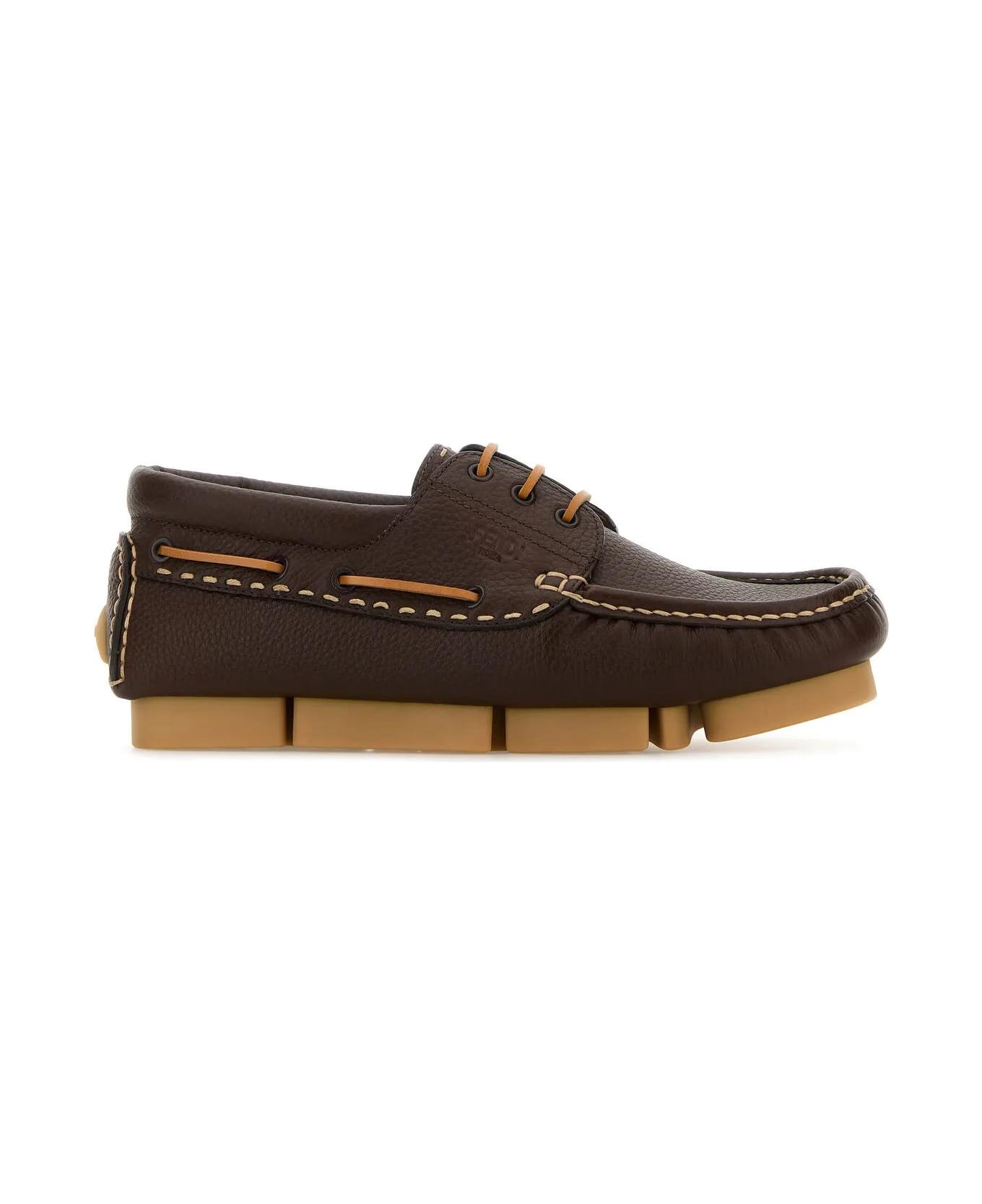 Fendi Chocolate Leather Deck Loafers - Moro cuoio