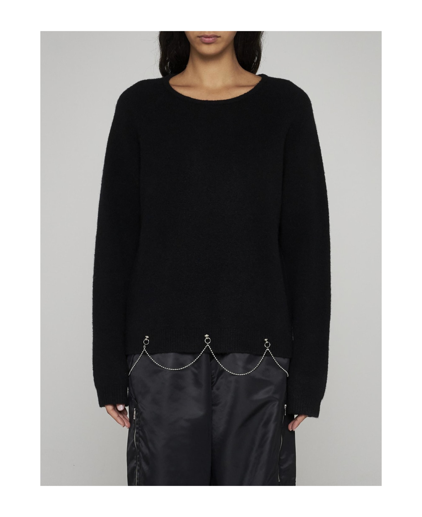 Random Identities Chain-detail Wool-blend Sweater - Black ニットウェア