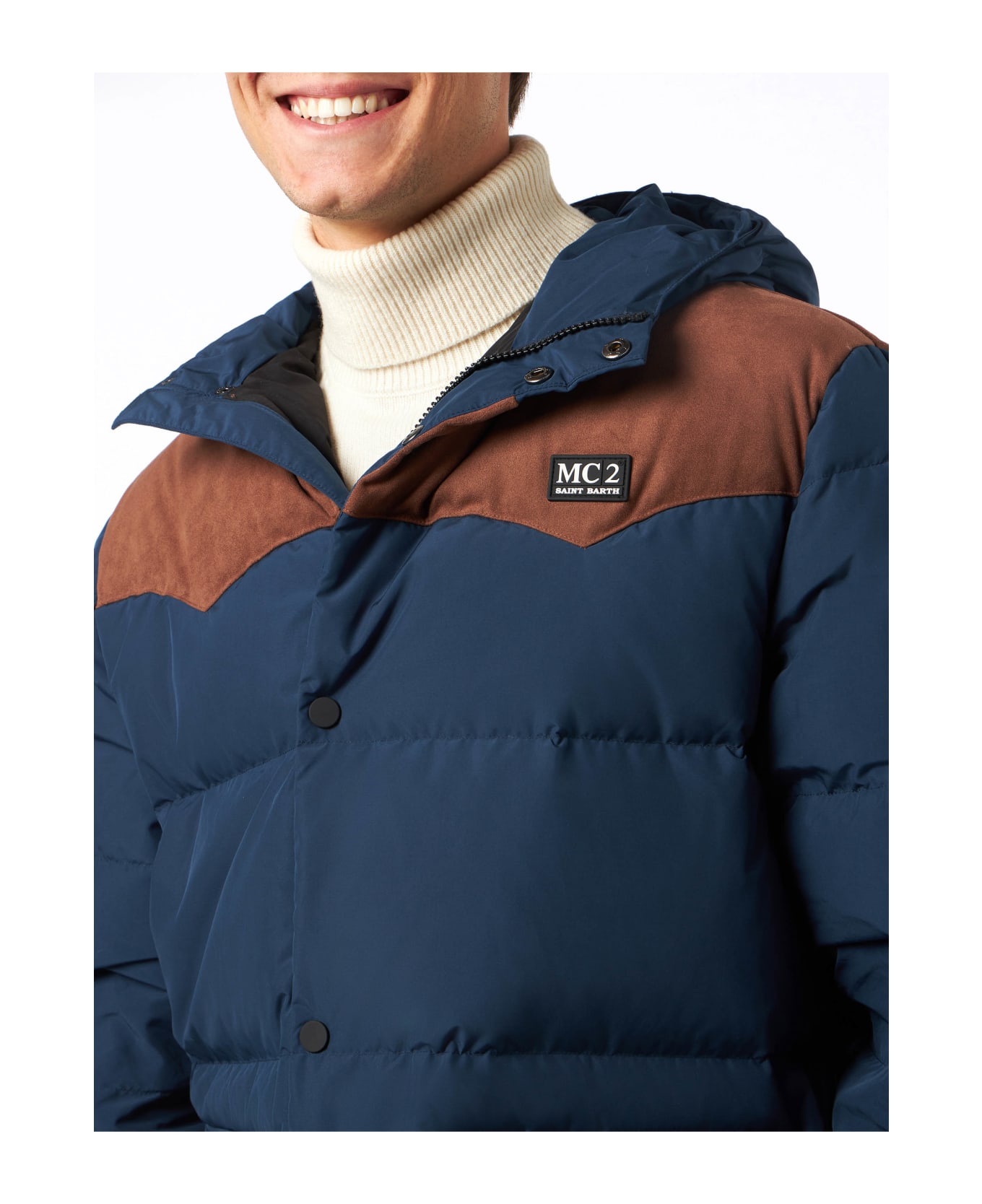 MC2 Saint Barth Man Blue Hooded Down Jacket Baxter - BLUE