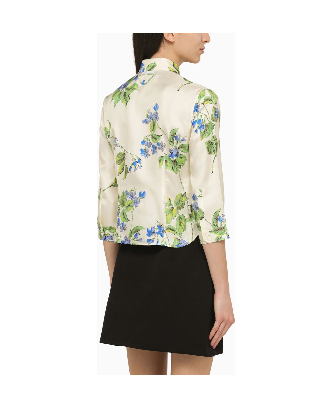 Prada Talc-coloured Silk Shirt With Floral Pattern - Talco