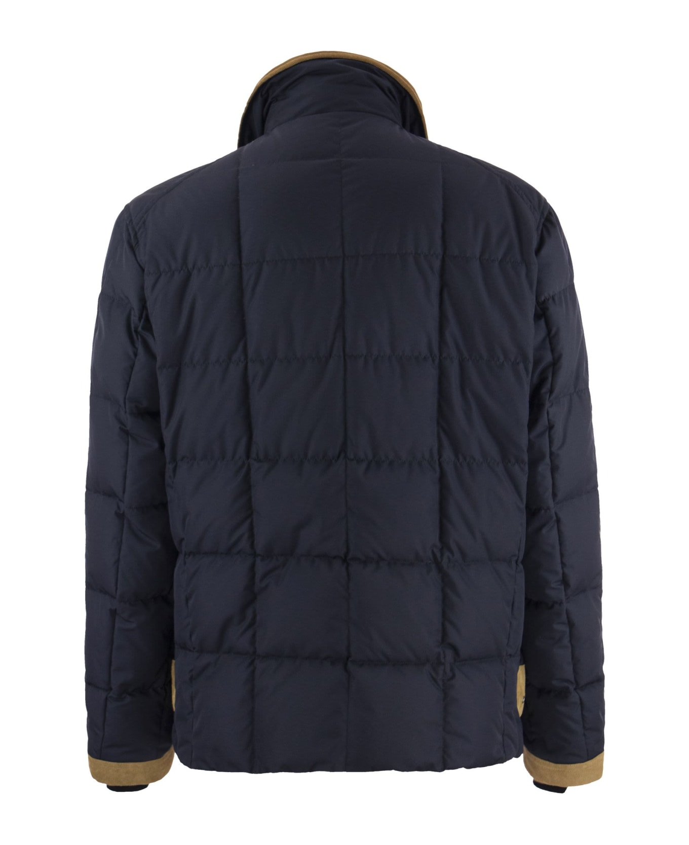 Fay 4 Jackets - Padded Coat With Velvet Collar - Navy Blue ダウンジャケット
