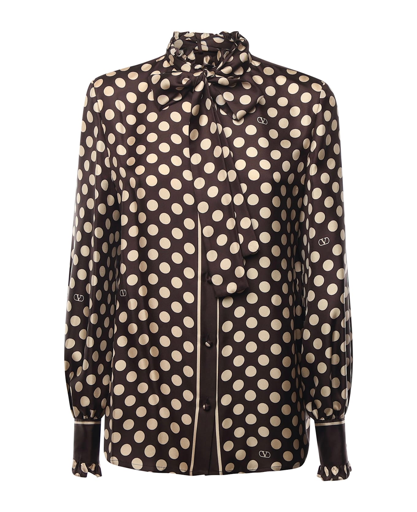 Valentino Garavani Twill Shirt With Plus De Polka Dot Print - BROWN/CREAM