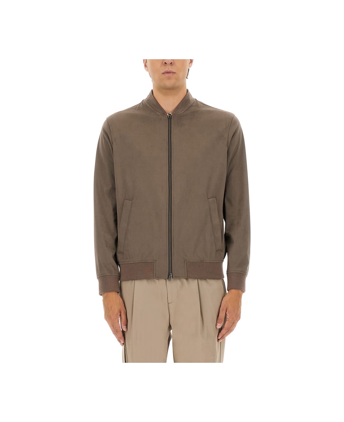 Herno "resort" Bomber Jacket In Suede Alternatives - BROWN