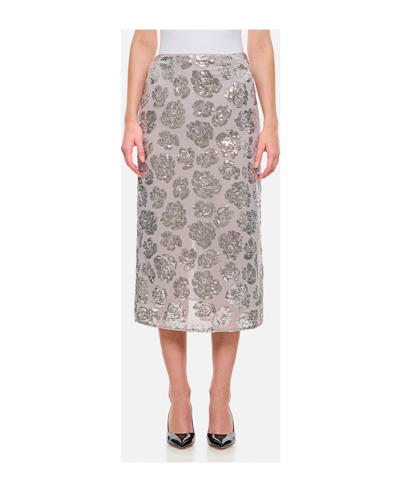 Rotate by Birger Christensen Sequin Chiffon Skirt - Silver
